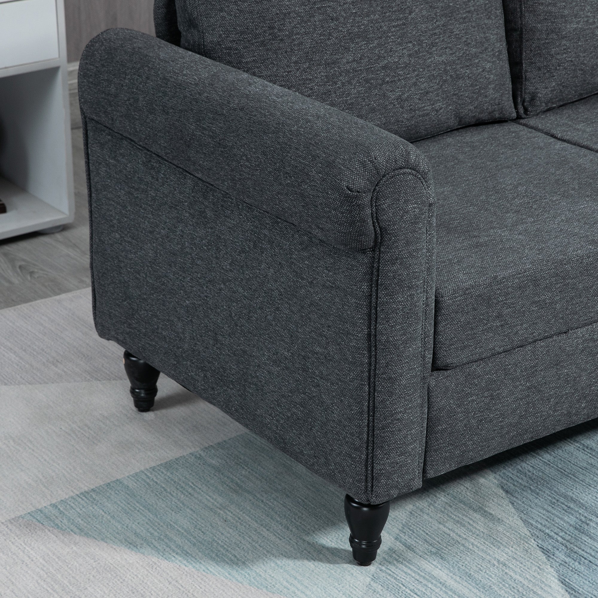 HOMCOM Vintage Loveseat, Upholstered Love Seat Furniture, Chenille-feel Fabric 2 Seater Sofa Couch with Rolled Arms, Gourd-Shaped Rubber Wood Legs for Living Room, Dark Grey