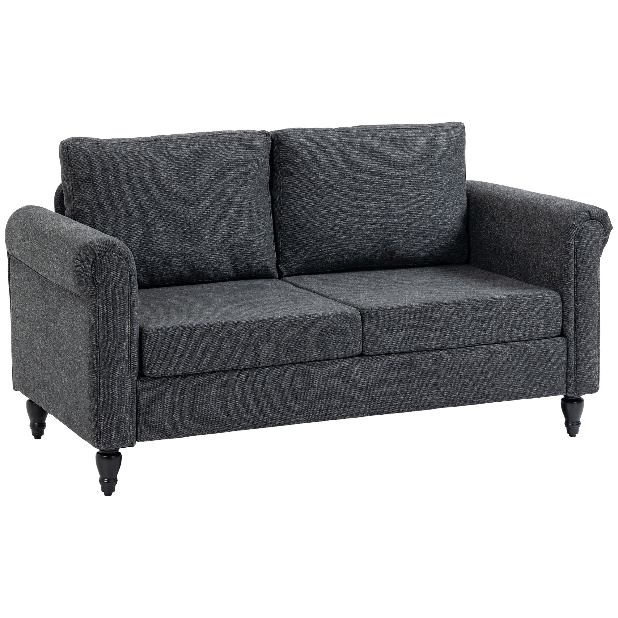 HOMCOM Vintage Loveseat, Upholstered Love Seat Furniture, Chenille-feel Fabric 2 Seater Sofa Couch with Rolled Arms, Gourd-Shaped Rubber Wood Legs for Living Room, Dark Grey