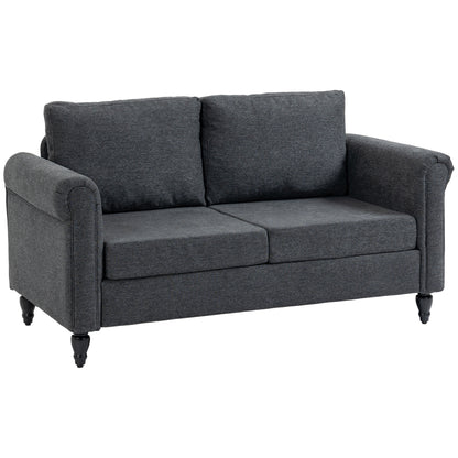 HOMCOM Vintage Loveseat, Upholstered Love Seat Furniture, Chenille-feel Fabric 2 Seater Sofa Couch with Rolled Arms, Gourd-Shaped Rubber Wood Legs for Living Room, Dark Grey