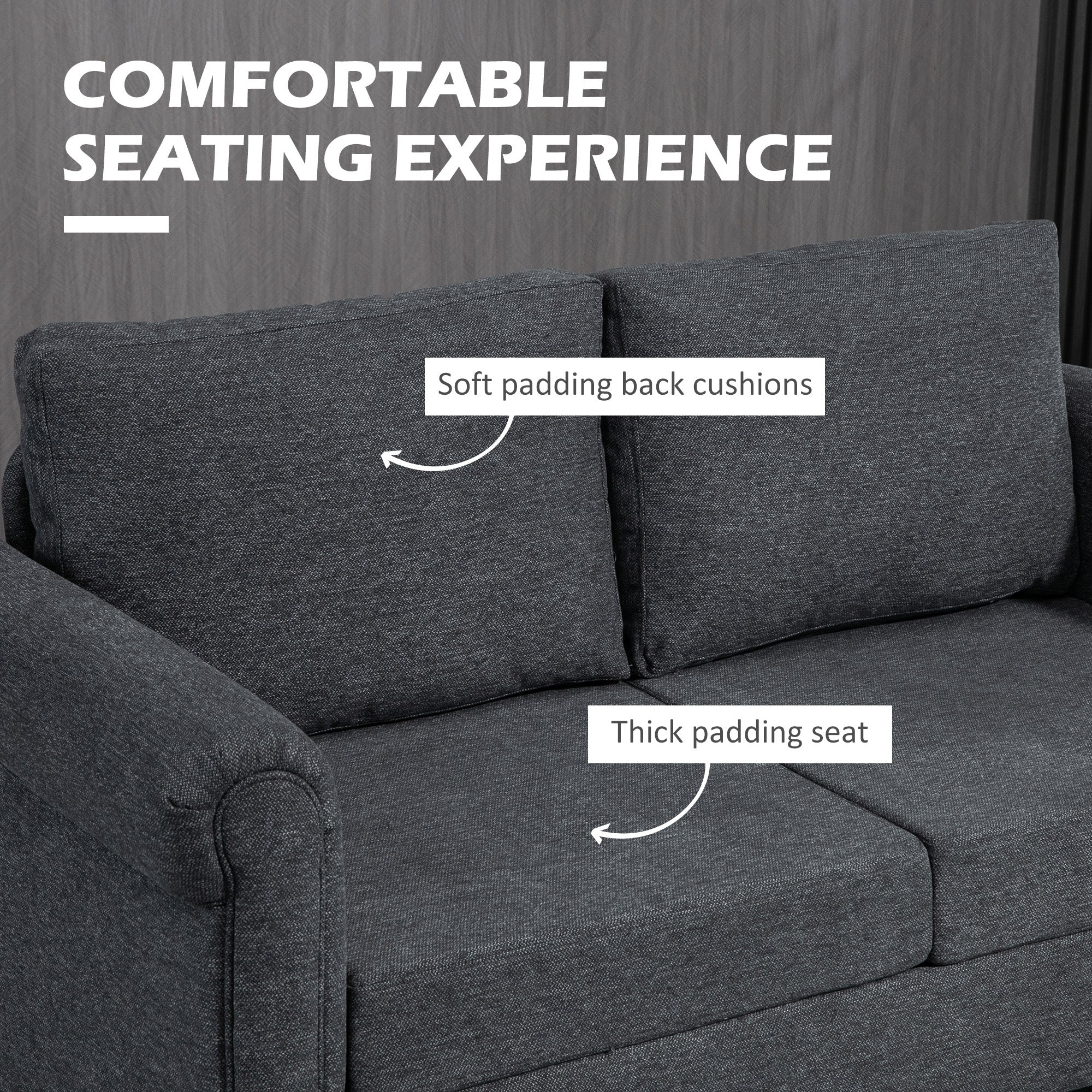 HOMCOM Vintage Loveseat, Upholstered Love Seat Furniture, Chenille-feel Fabric 2 Seater Sofa Couch with Rolled Arms, Gourd-Shaped Rubber Wood Legs for Living Room, Dark Grey