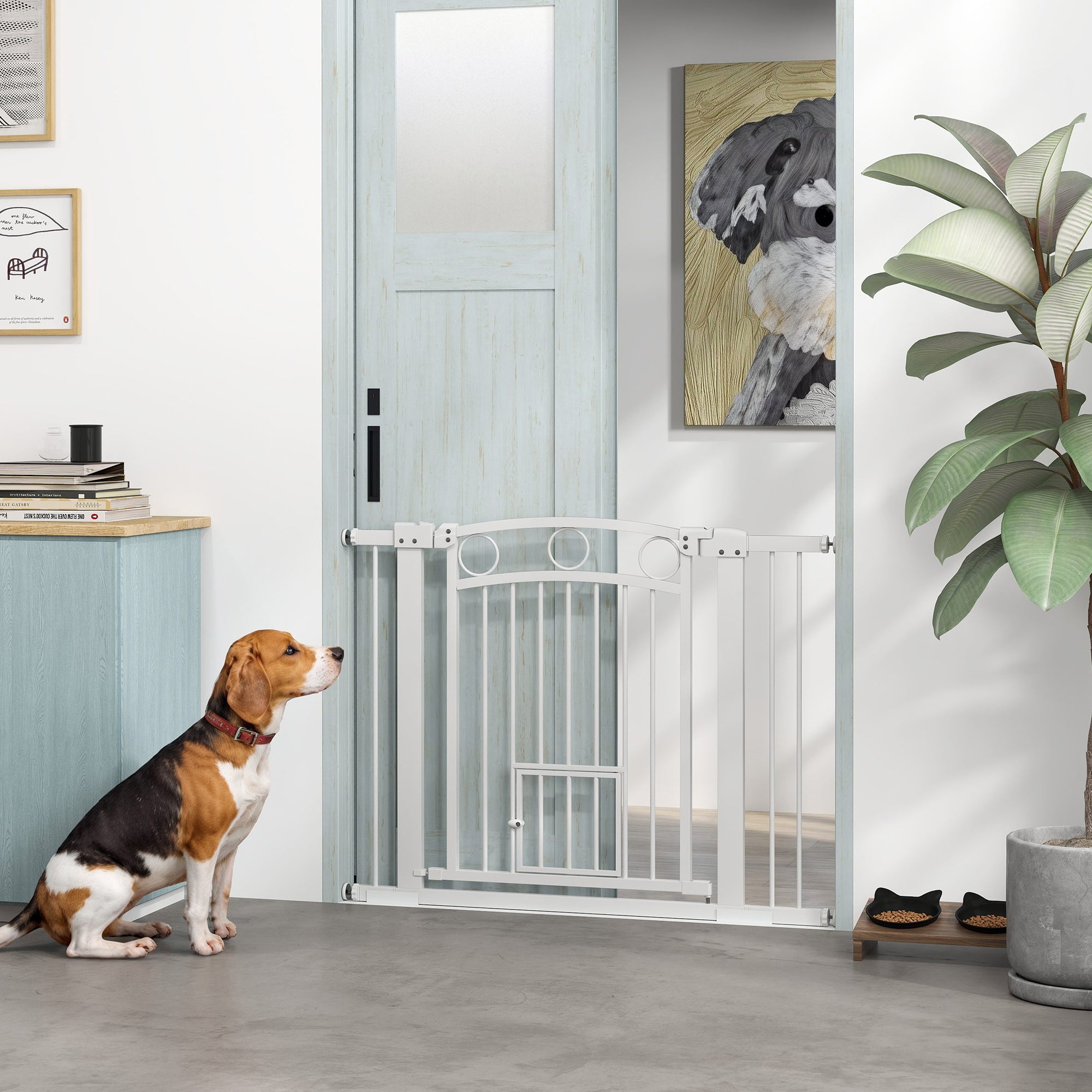 PawHut Dog Gate, 30" Extra Tall Pet Gate with Cat Door, Includes 2.8" and 5.5" Extension Kits, Pressure Mounted Stair Gate for Doorways, Hallways, Stairways, 30"-41" Width