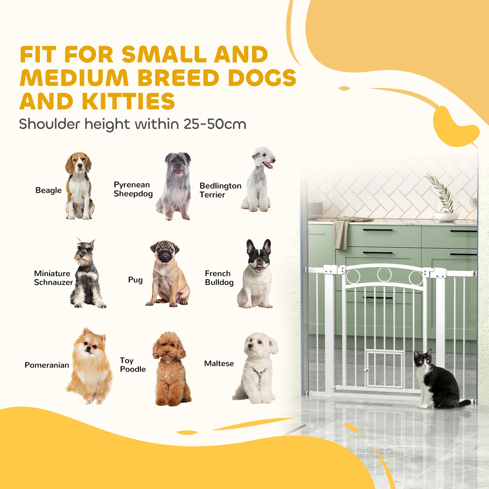 PawHut Dog Gate, 30" Extra Tall Pet Gate with Cat Door, Includes 2.8" and 5.5" Extension Kits, Pressure Mounted Stair Gate for Doorways, Hallways, Stairways, 30"-41" Width