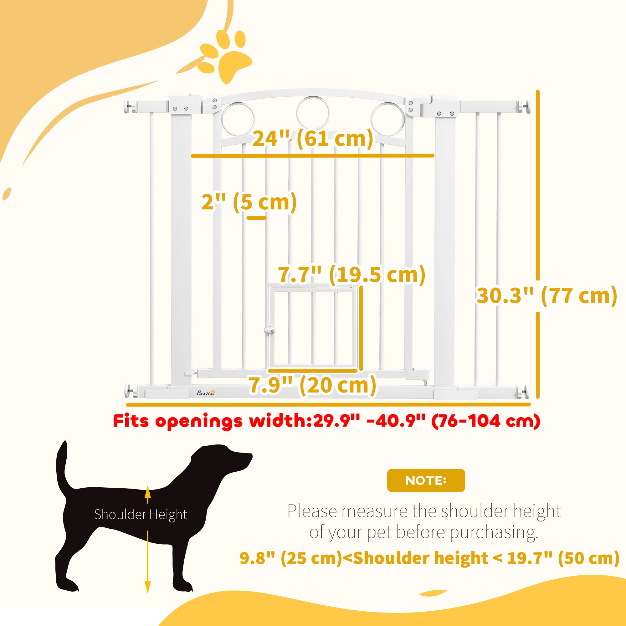 PawHut Dog Gate, 30" Extra Tall Pet Gate with Cat Door, Includes 2.8" and 5.5" Extension Kits, Pressure Mounted Stair Gate for Doorways, Hallways, Stairways, 30"-41" Width