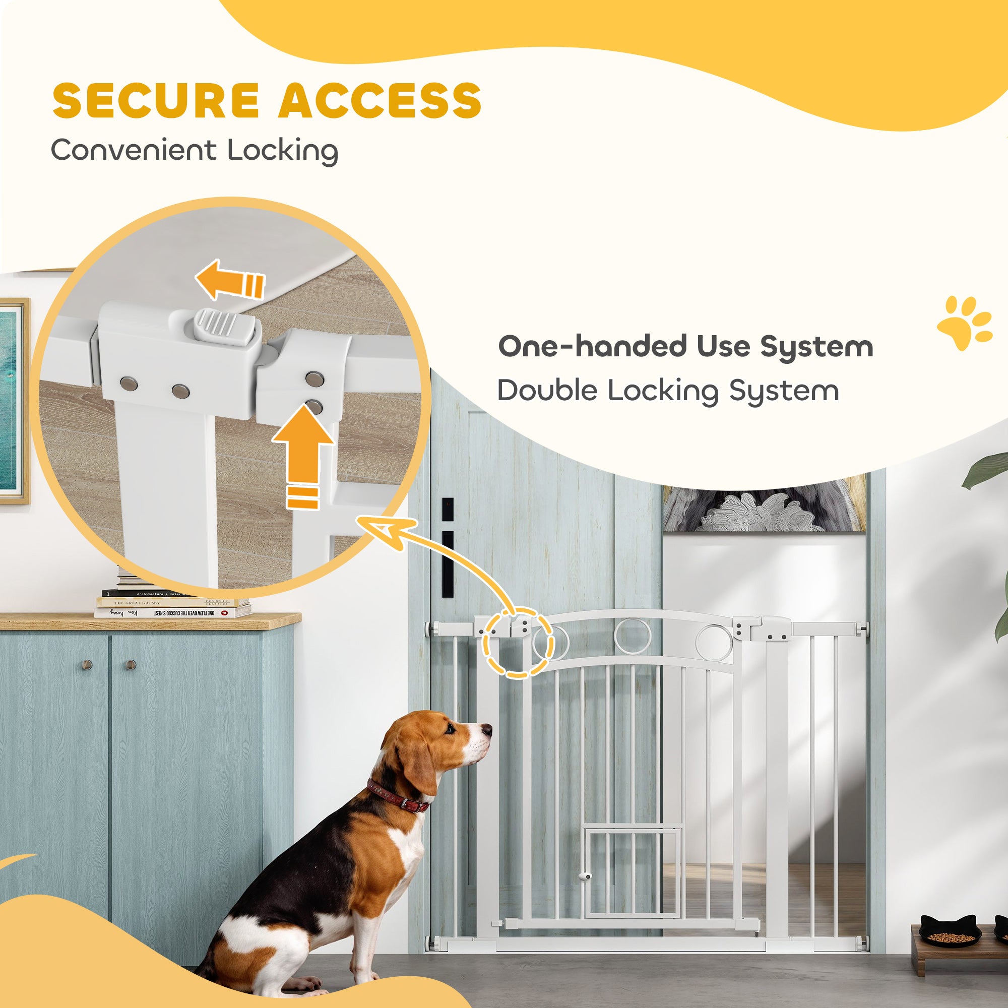 PawHut Dog Gate, 30" Extra Tall Pet Gate with Cat Door, Includes 2.8" and 5.5" Extension Kits, Pressure Mounted Stair Gate for Doorways, Hallways, Stairways, 30"-41" Width