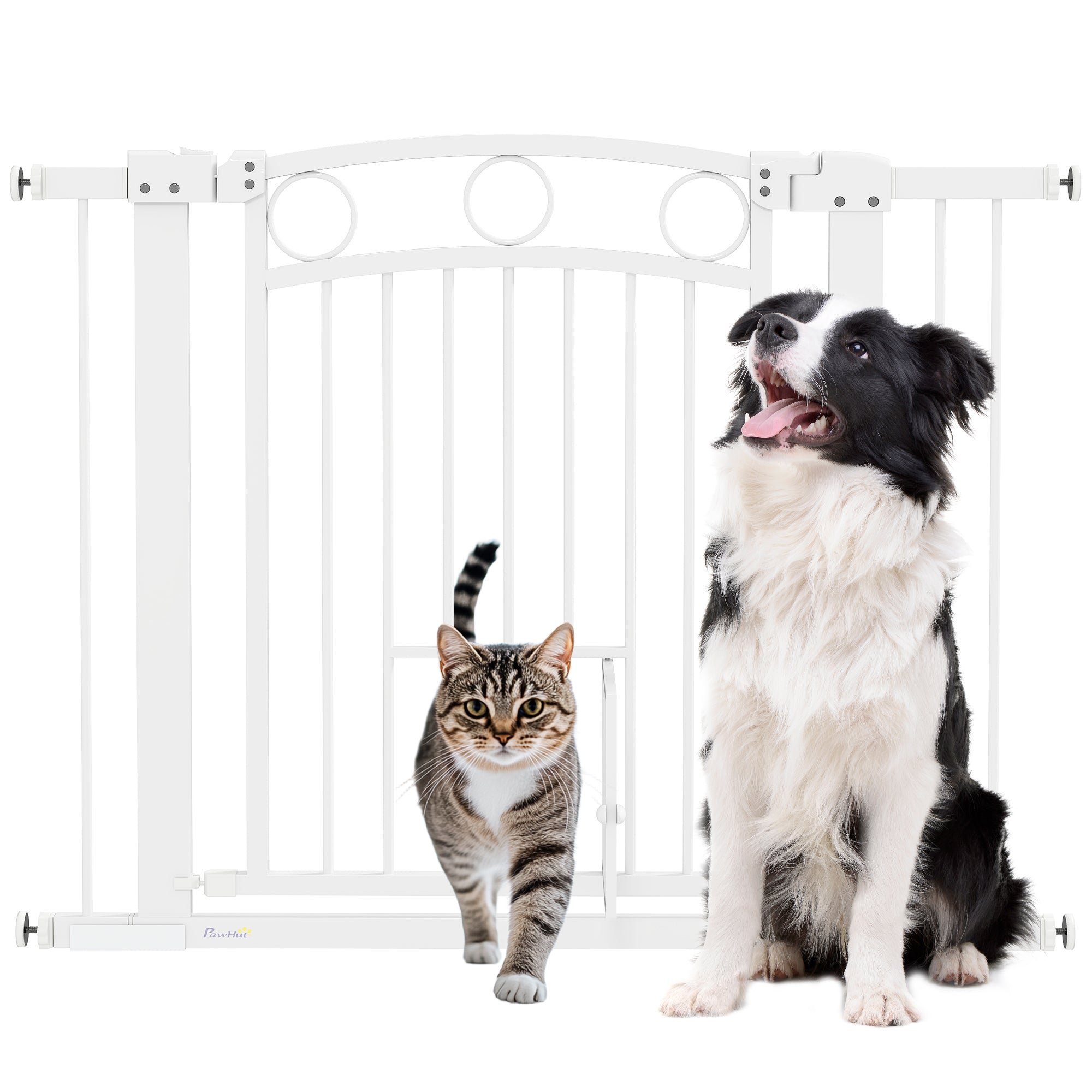 PawHut Dog Gate, 30" Extra Tall Pet Gate with Cat Door, Includes 2.8" and 5.5" Extension Kits, Pressure Mounted Stair Gate for Doorways, Hallways, Stairways, 30"-41" Width