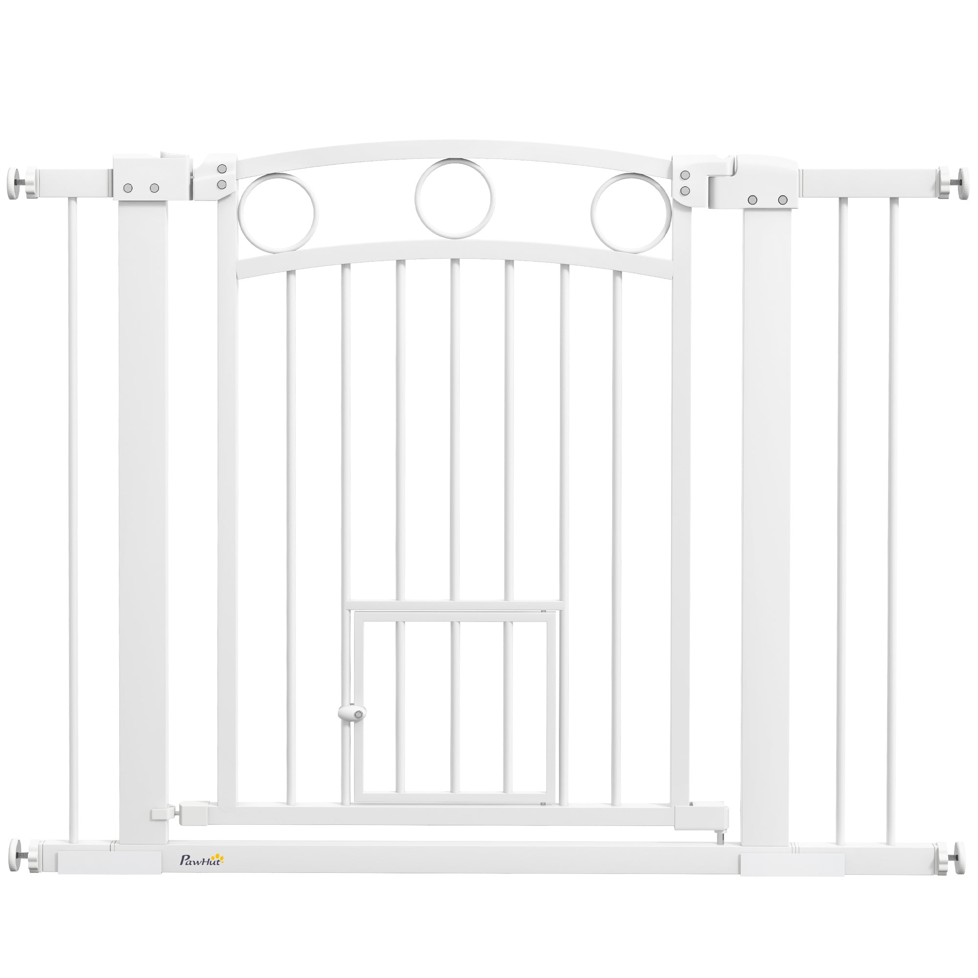 PawHut Dog Gate, 30" Extra Tall Pet Gate with Cat Door, Includes 2.8" and 5.5" Extension Kits, Pressure Mounted Stair Gate for Doorways, Hallways, Stairways, 30"-41" Width