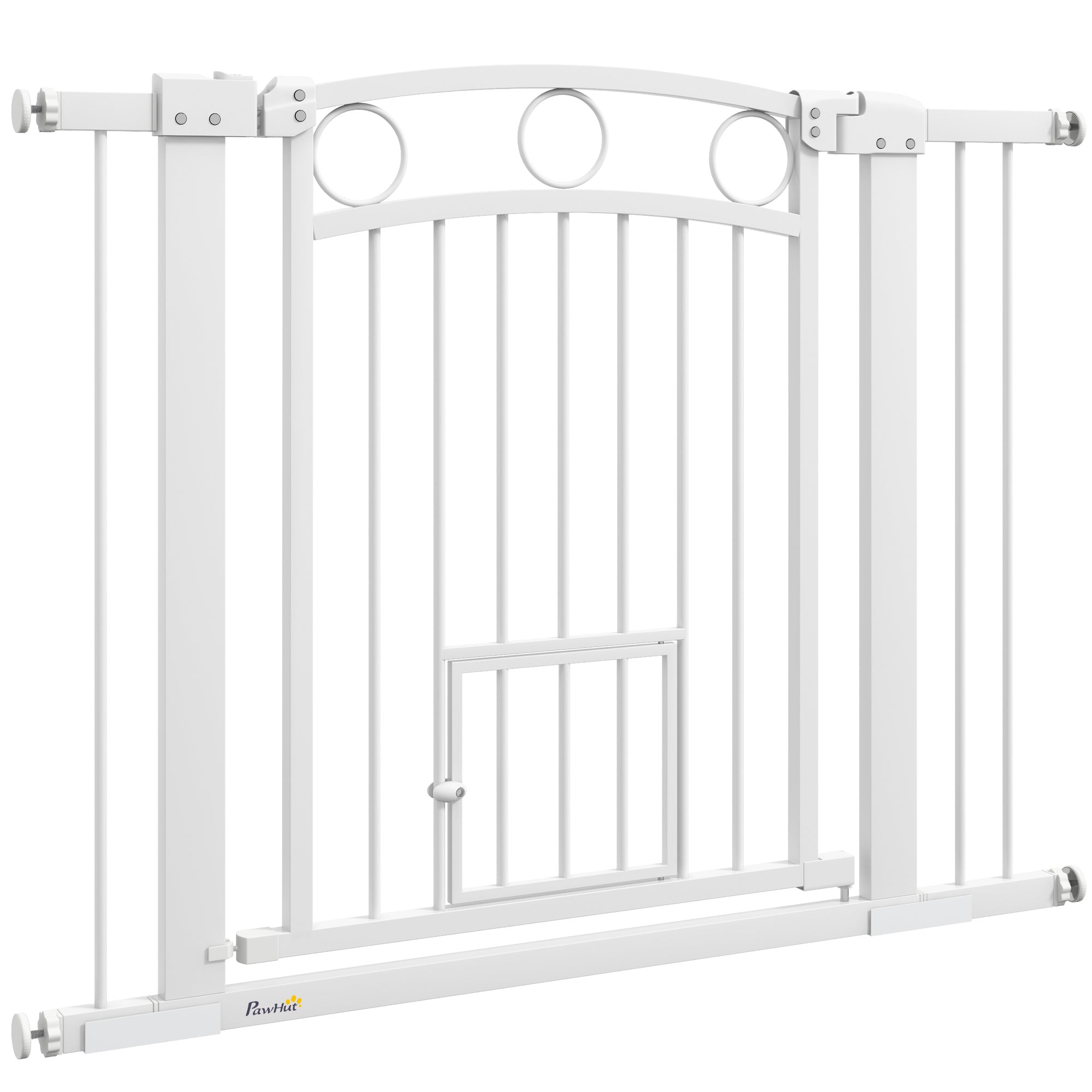 PawHut Dog Gate, 30" Extra Tall Pet Gate with Cat Door, Includes 2.8" and 5.5" Extension Kits, Pressure Mounted Stair Gate for Doorways, Hallways, Stairways, 30"-41" Width
