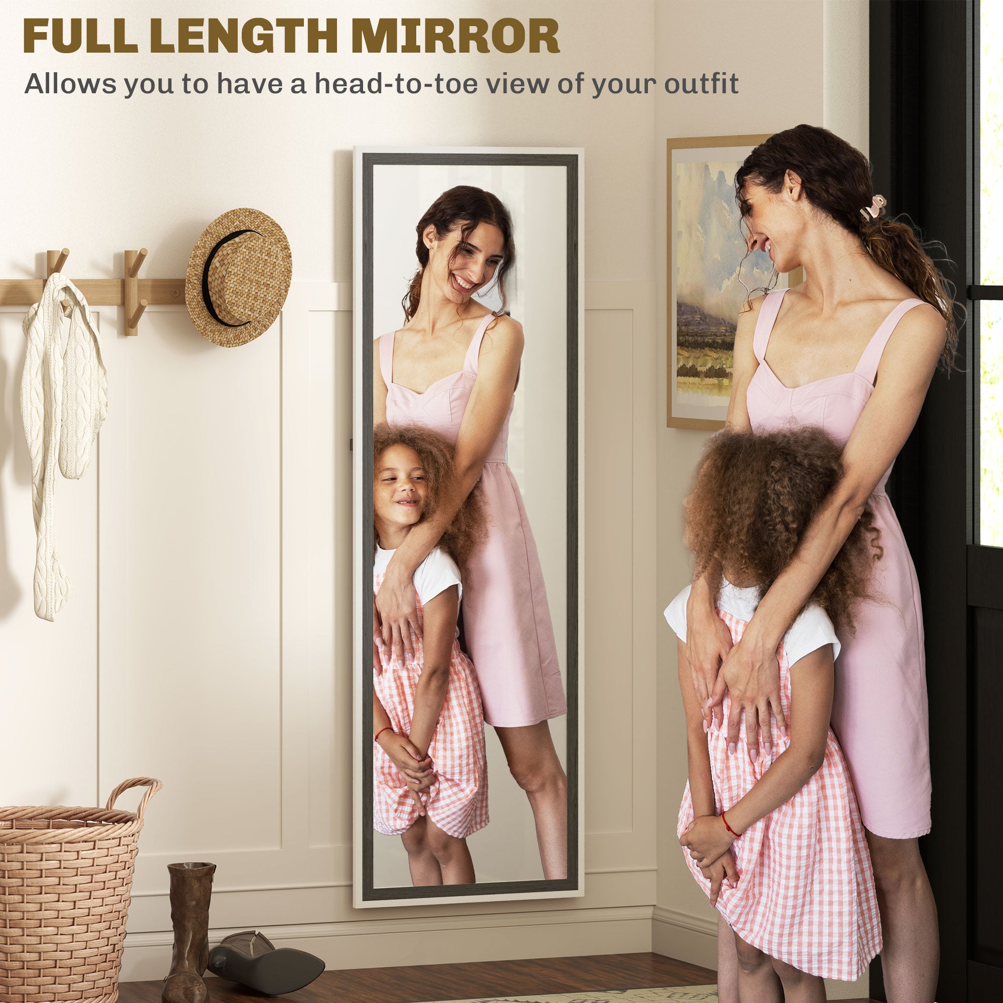 HOMCOM Full Length Mirror, 64" x 21" Full Body Mirror with Frame, Free Standing, Leaning or Wall Mirror for Bedroom, Living Room, Grey Wood Grain