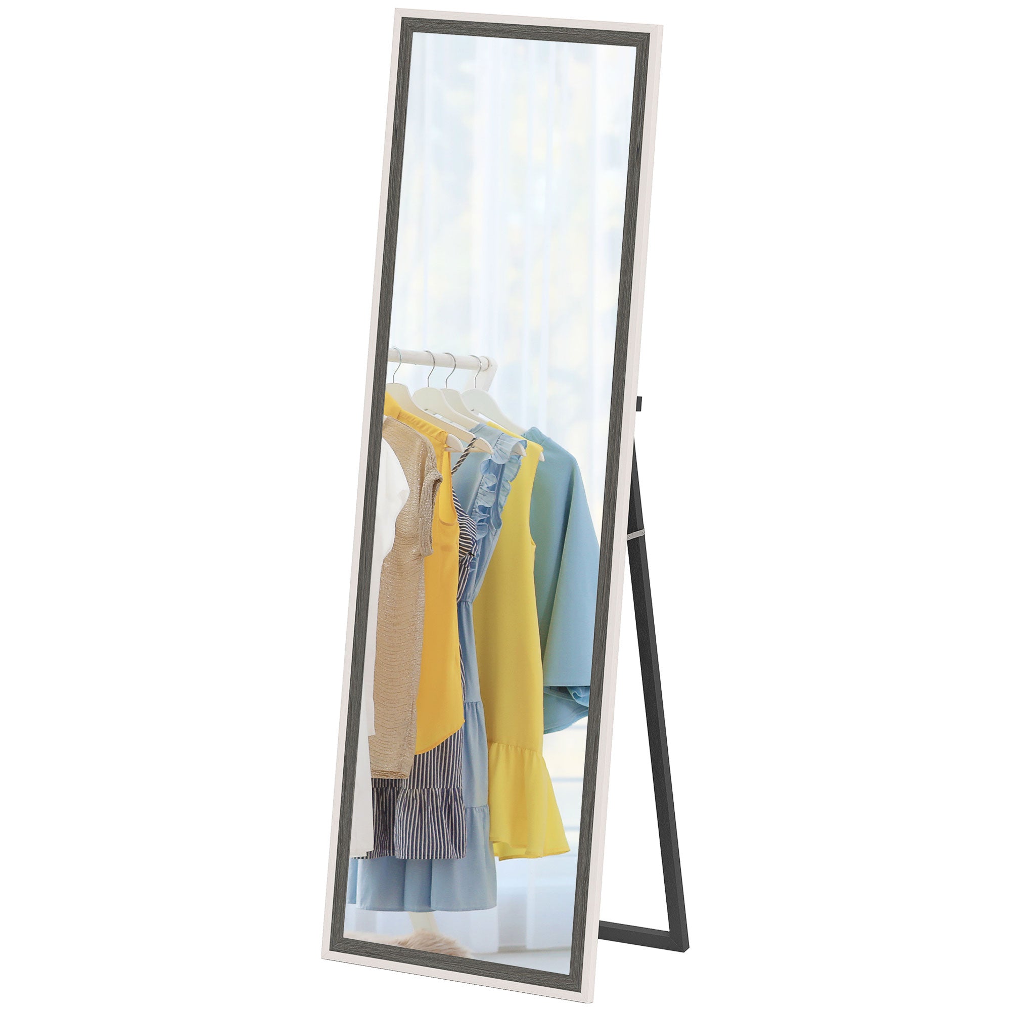 HOMCOM Full Length Mirror, 64" x 21" Full Body Mirror with Frame, Free Standing, Leaning or Wall Mirror for Bedroom, Living Room, Grey Wood Grain