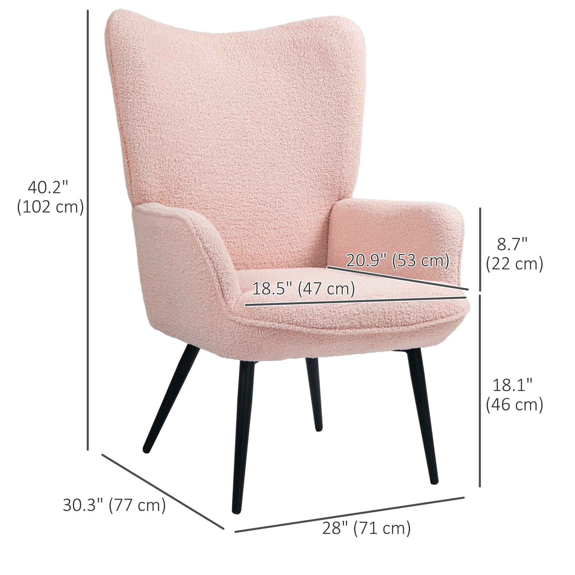 HOMCOM Modern Sherpa Boucle Accent Chair, Upholstered Lounge Chair, Fluffy Armchair for Living Room, Bedroom, Reading Room, Pink
