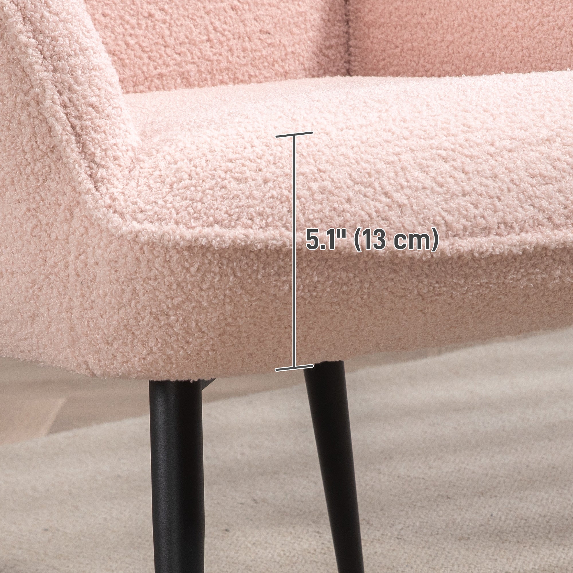 HOMCOM Modern Sherpa Boucle Accent Chair, Upholstered Lounge Chair, Fluffy Armchair for Living Room, Bedroom, Reading Room, Pink
