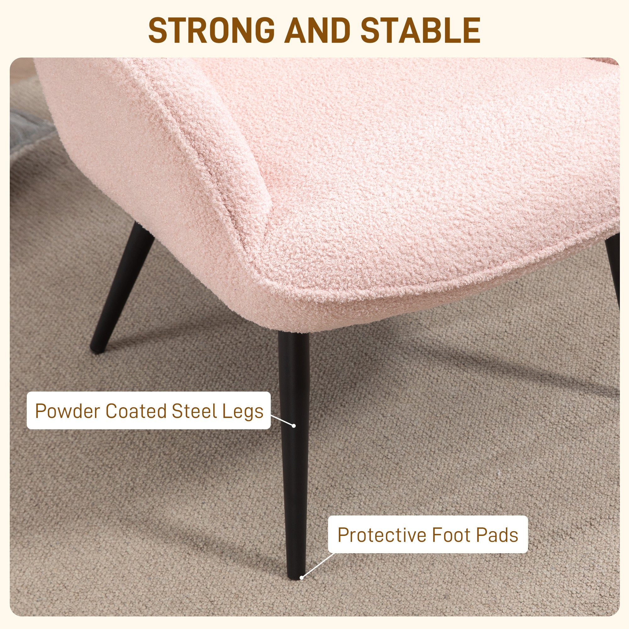 HOMCOM Modern Sherpa Boucle Accent Chair, Upholstered Lounge Chair, Fluffy Armchair for Living Room, Bedroom, Reading Room, Pink