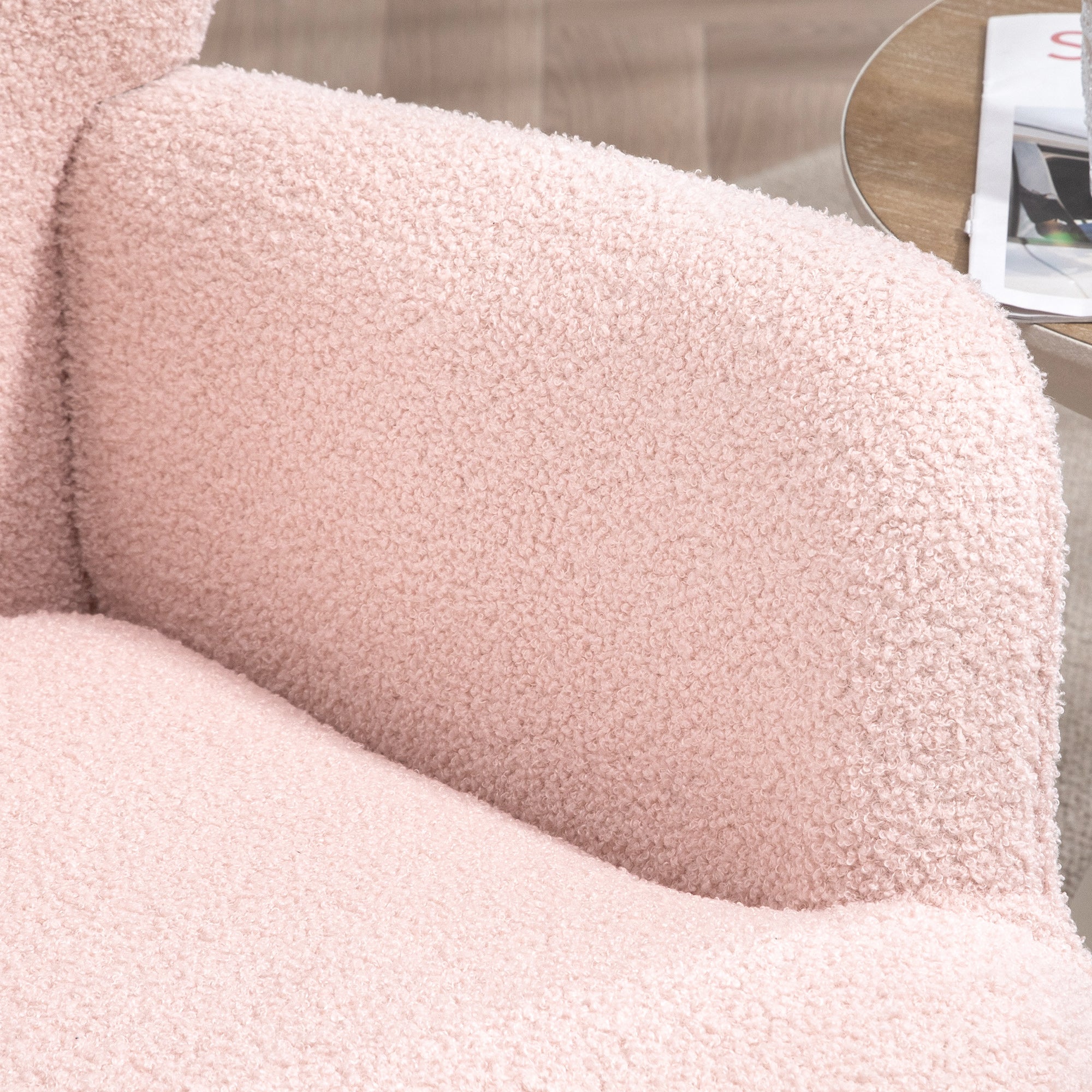 HOMCOM Modern Sherpa Boucle Accent Chair, Upholstered Lounge Chair, Fluffy Armchair for Living Room, Bedroom, Reading Room, Pink