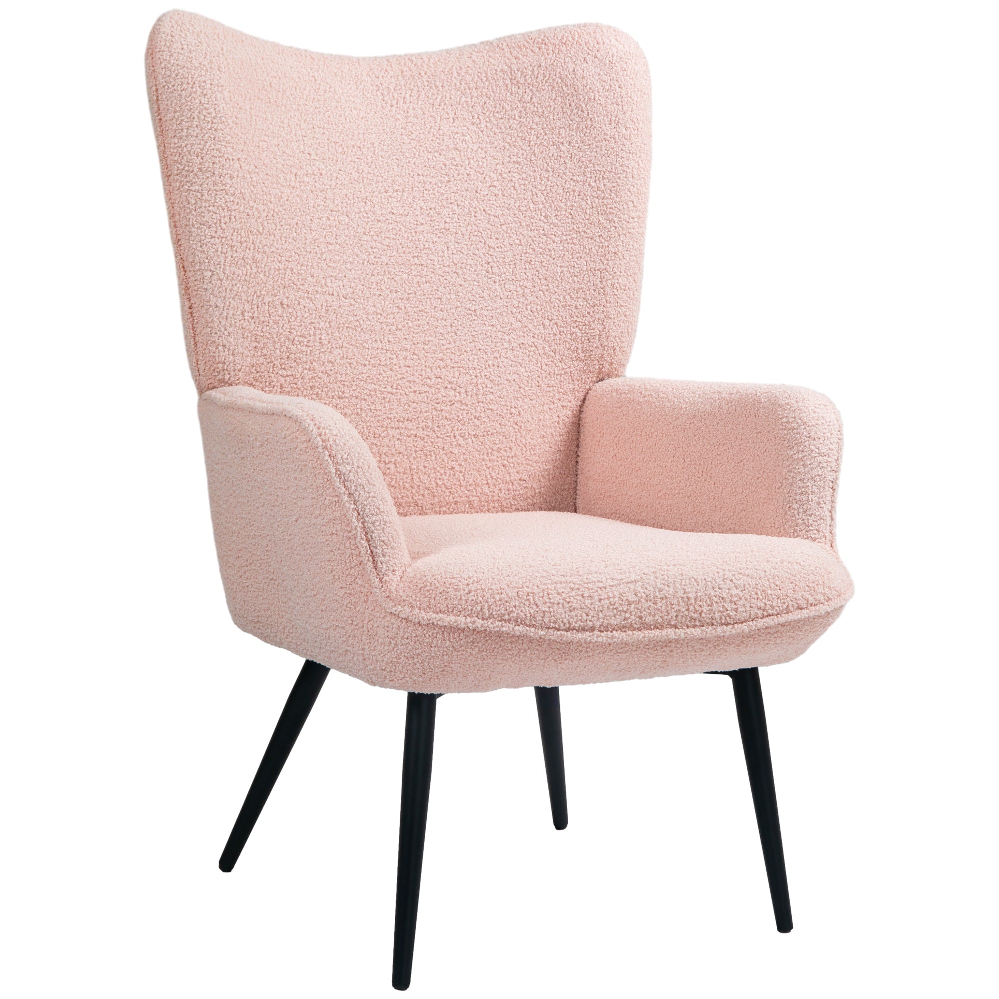 HOMCOM Modern Sherpa Boucle Accent Chair, Upholstered Lounge Chair, Fluffy Armchair for Living Room, Bedroom, Reading Room, Pink