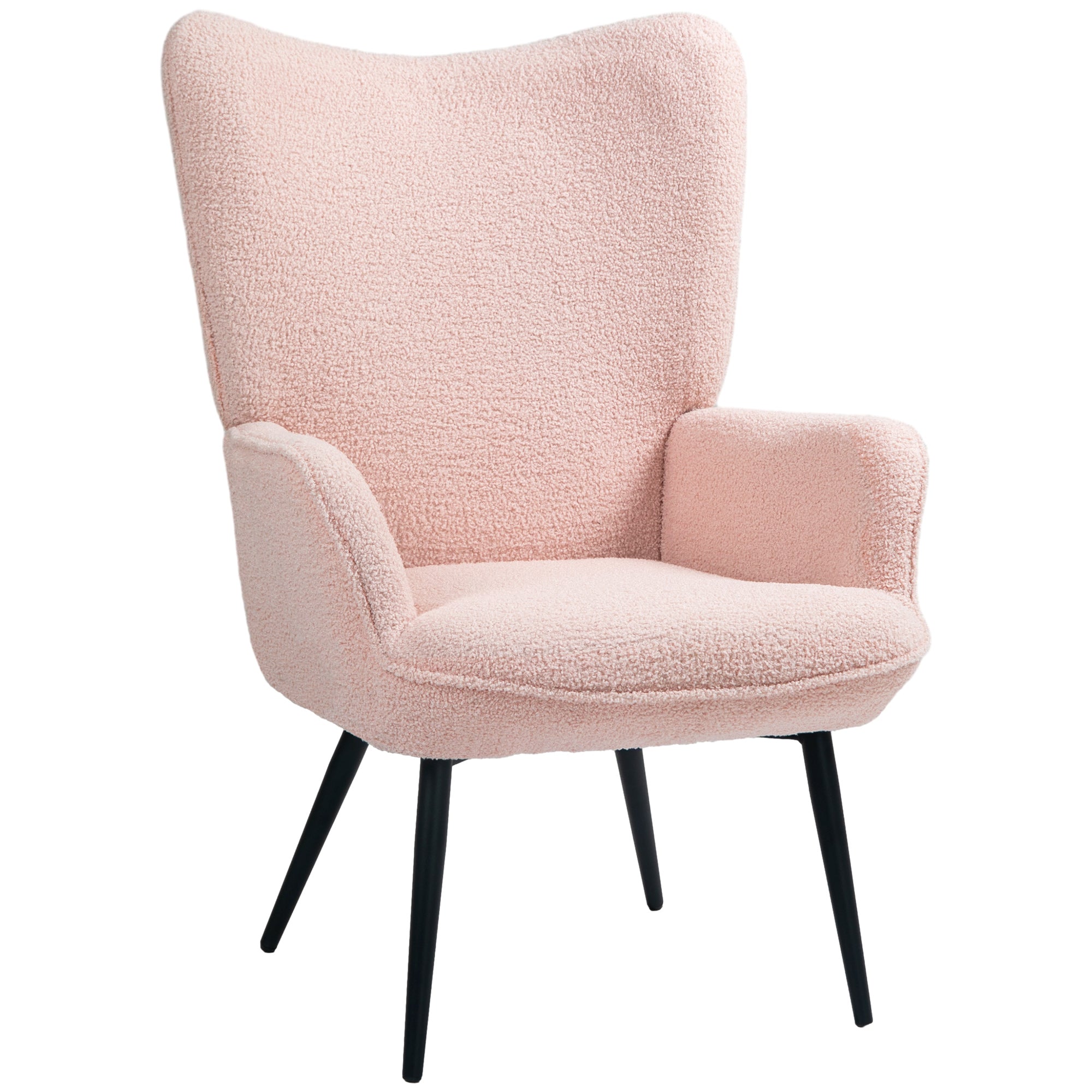 HOMCOM Modern Sherpa Boucle Accent Chair, Upholstered Lounge Chair, Fluffy Armchair for Living Room, Bedroom, Reading Room, Pink