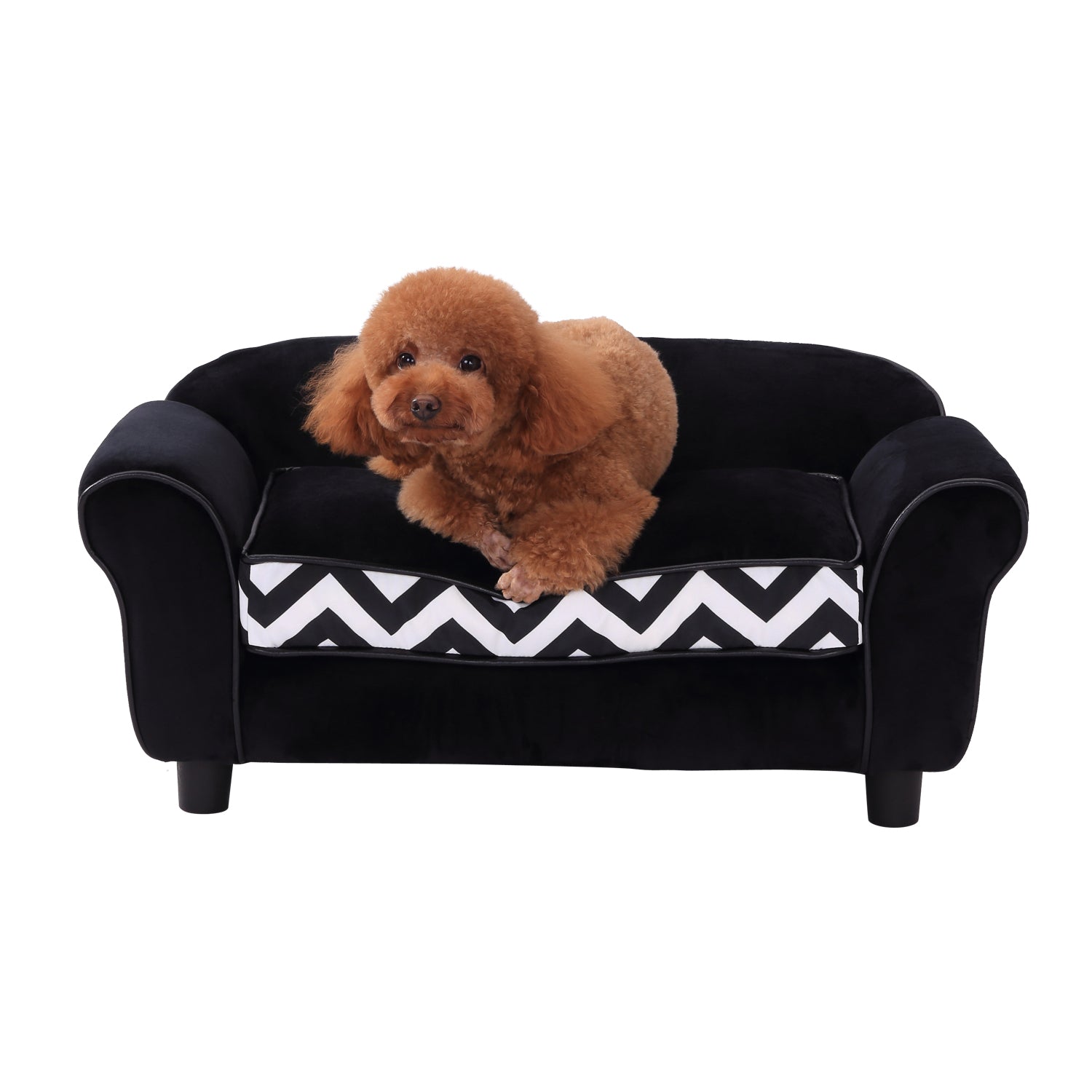 PawHut Dog Sofa Chair with Legs, Pet Couch with Soft Cushion Removable Cover for Small Dogs Cats, Black, 73.5 x 41 x 33 cm