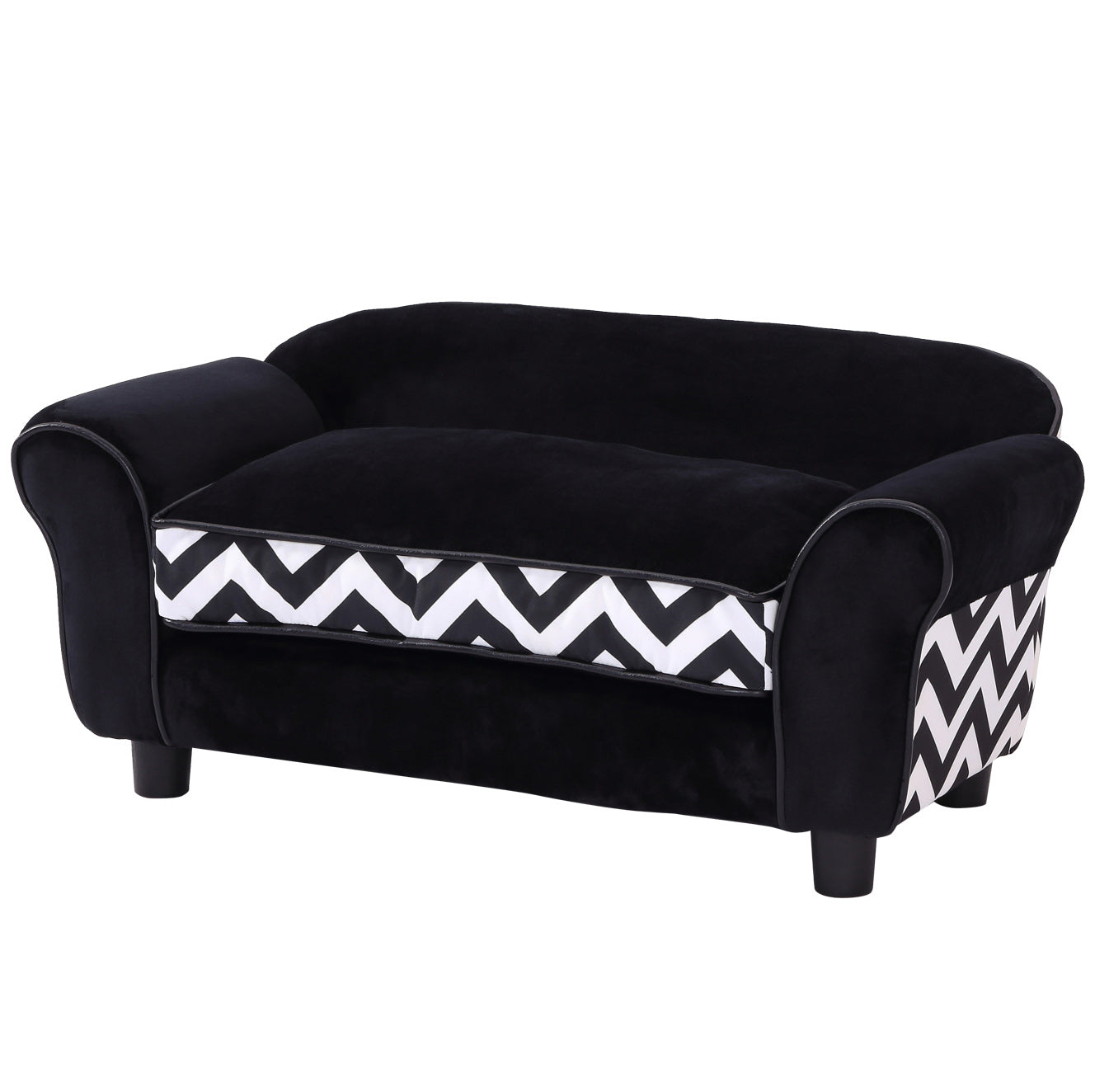 PawHut Dog Sofa Chair with Legs, Pet Couch with Soft Cushion Removable Cover for Small Dogs Cats, Black, 73.5 x 41 x 33 cm