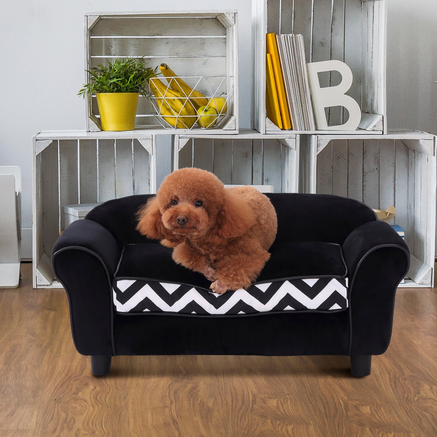 PawHut Dog Sofa Chair with Legs, Pet Couch with Soft Cushion Removable Cover for Small Dogs Cats, Black, 73.5 x 41 x 33 cm
