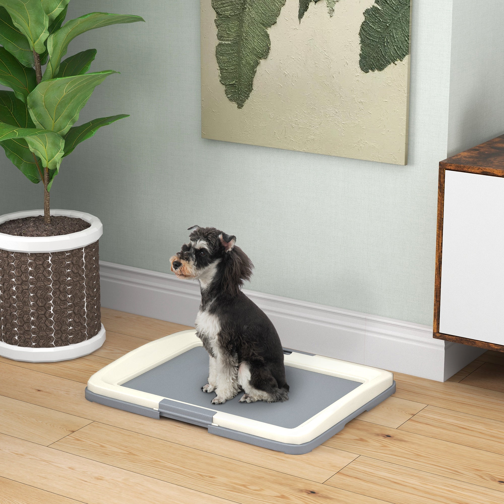 PawHut Pee Pad Holder, Dog Potty Tray for Indoor Outdoor, 25" x 19" Easy to Clean Dog Training Toilet Pee Pad Tray, Grey