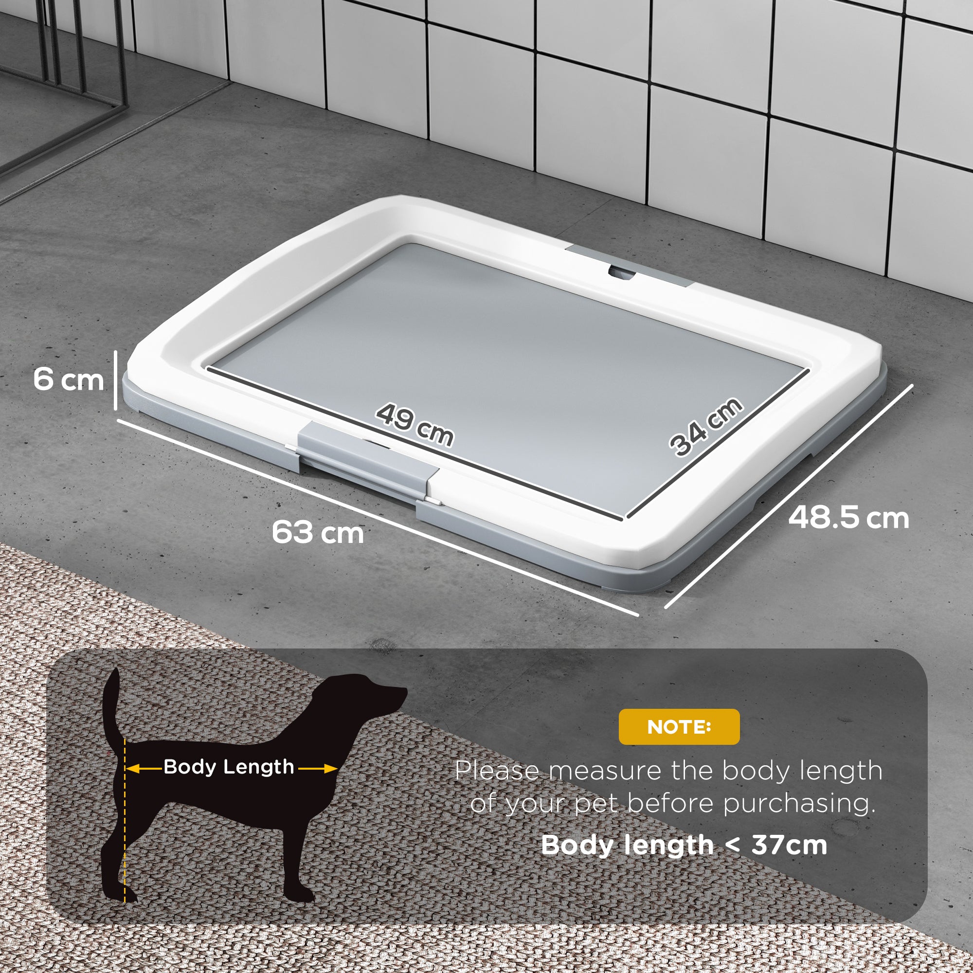PawHut Dog Toilet Tray, Dog Litter Pee Pad Tray for Training Dogs, Dog Potty Tray Puppy Tray Pad Holder for Indoor, Balcony, Outdoor, 63 x 49 x 6cm