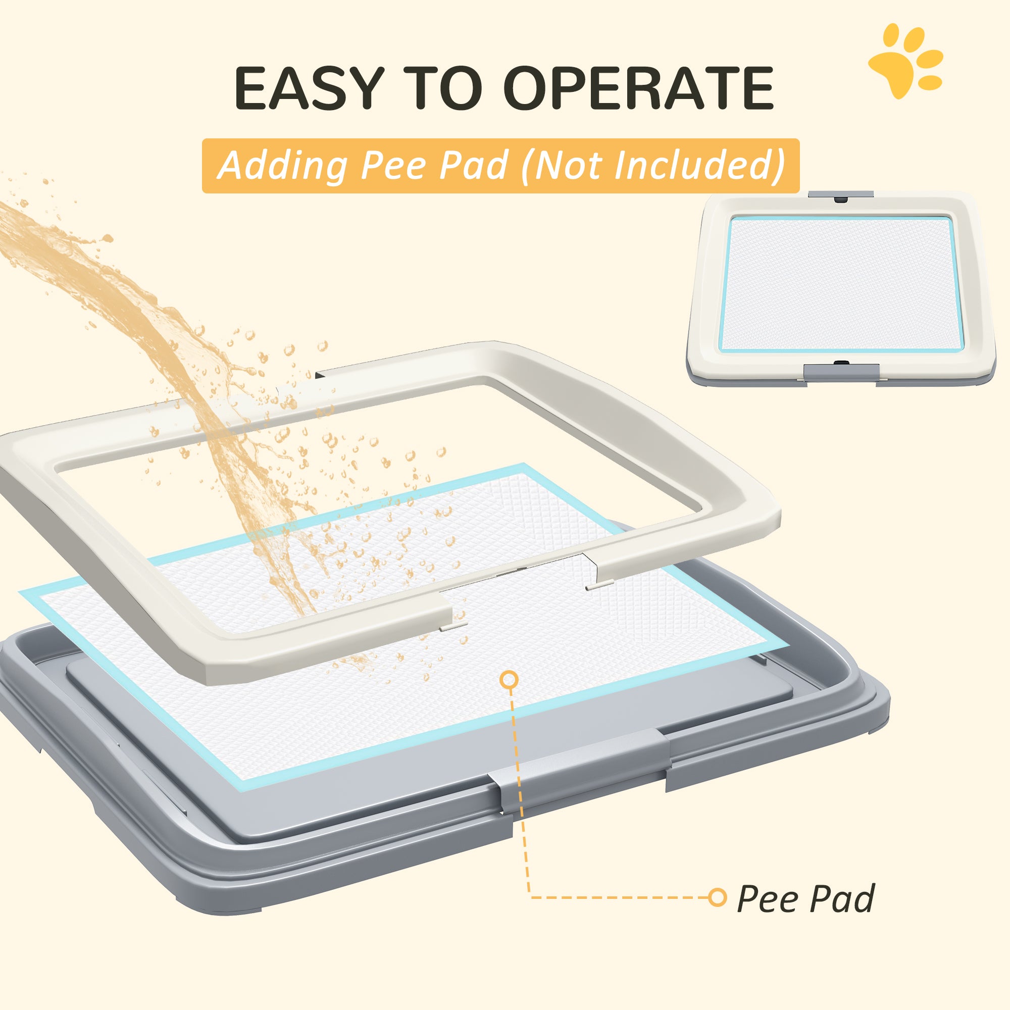 PawHut Pee Pad Holder, Dog Potty Tray for Indoor Outdoor, 25" x 19" Easy to Clean Dog Training Toilet Pee Pad Tray, Grey
