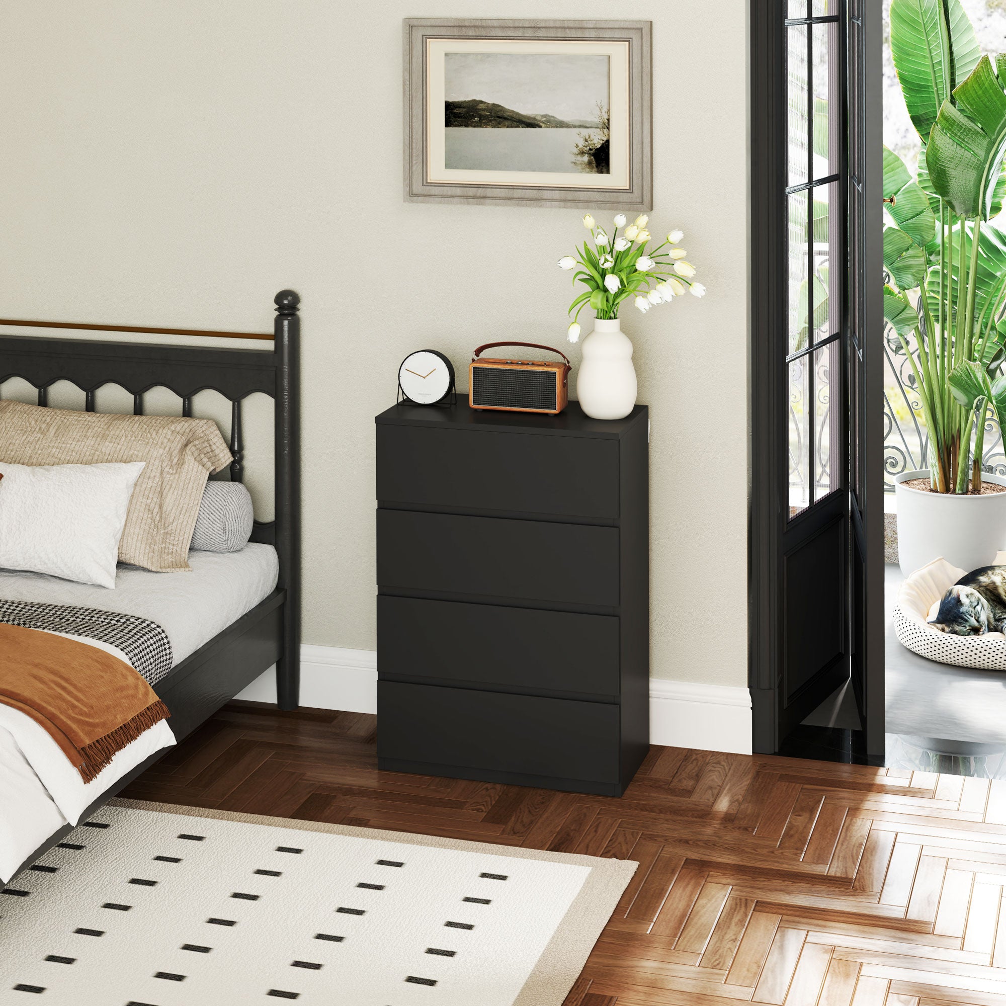 HOMCOM Chest of Drawer, 4 Drawers Storage Cabinet Freestanding Drawer Unit for Bedroom, Black