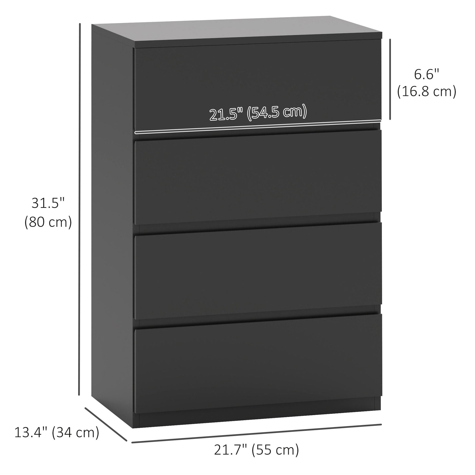 HOMCOM Chest of Drawer, 4 Drawers Storage Cabinet Freestanding Drawer Unit for Bedroom, Black
