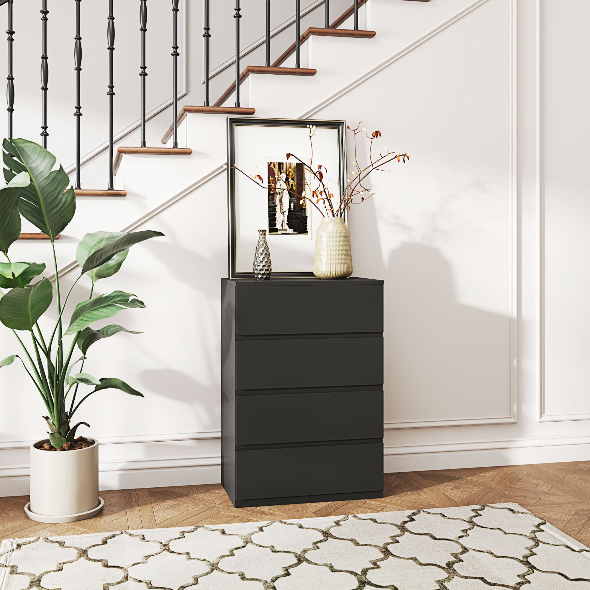 HOMCOM Chest of Drawer, 4 Drawers Storage Cabinet Freestanding Drawer Unit for Bedroom, Black