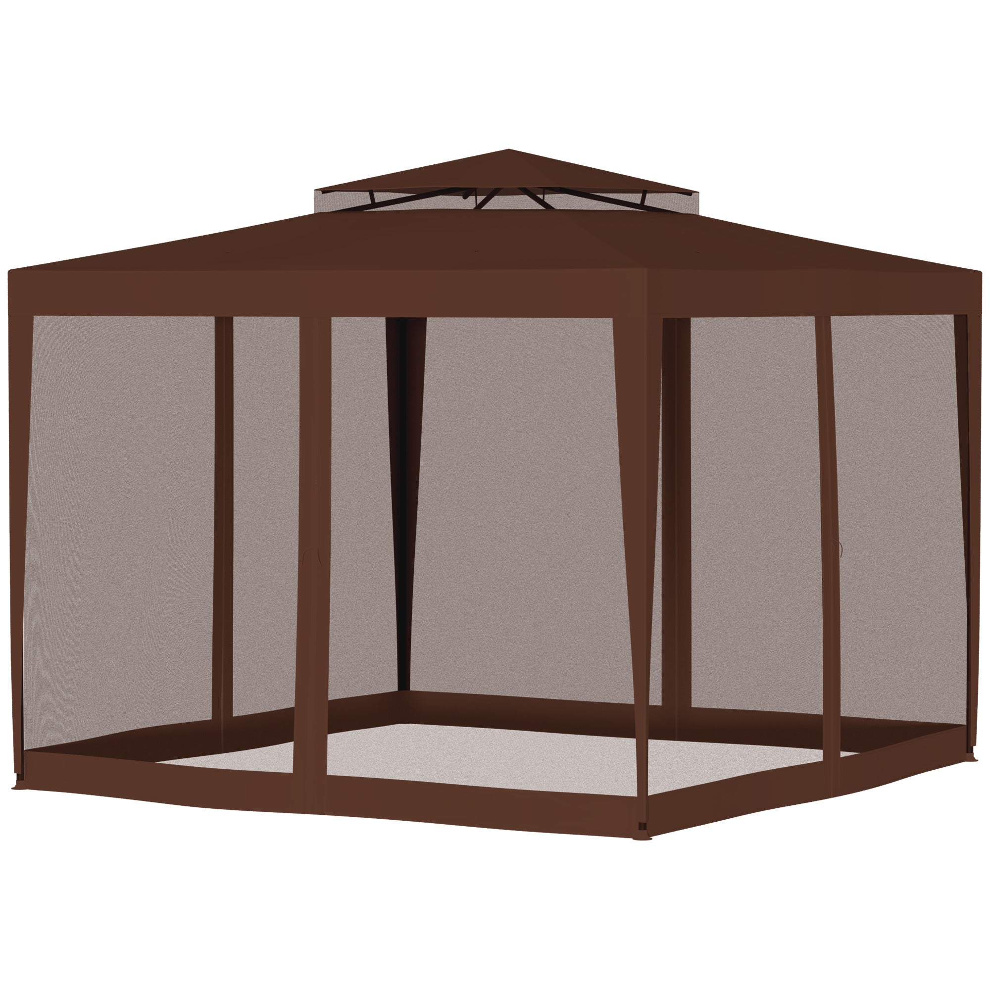 Outsunny 10' x 10' Canopy Tent, Party Tent with Mesh Netting and Double Tier Roof for Backyard, Garden, Patio, Outdoor, Brown