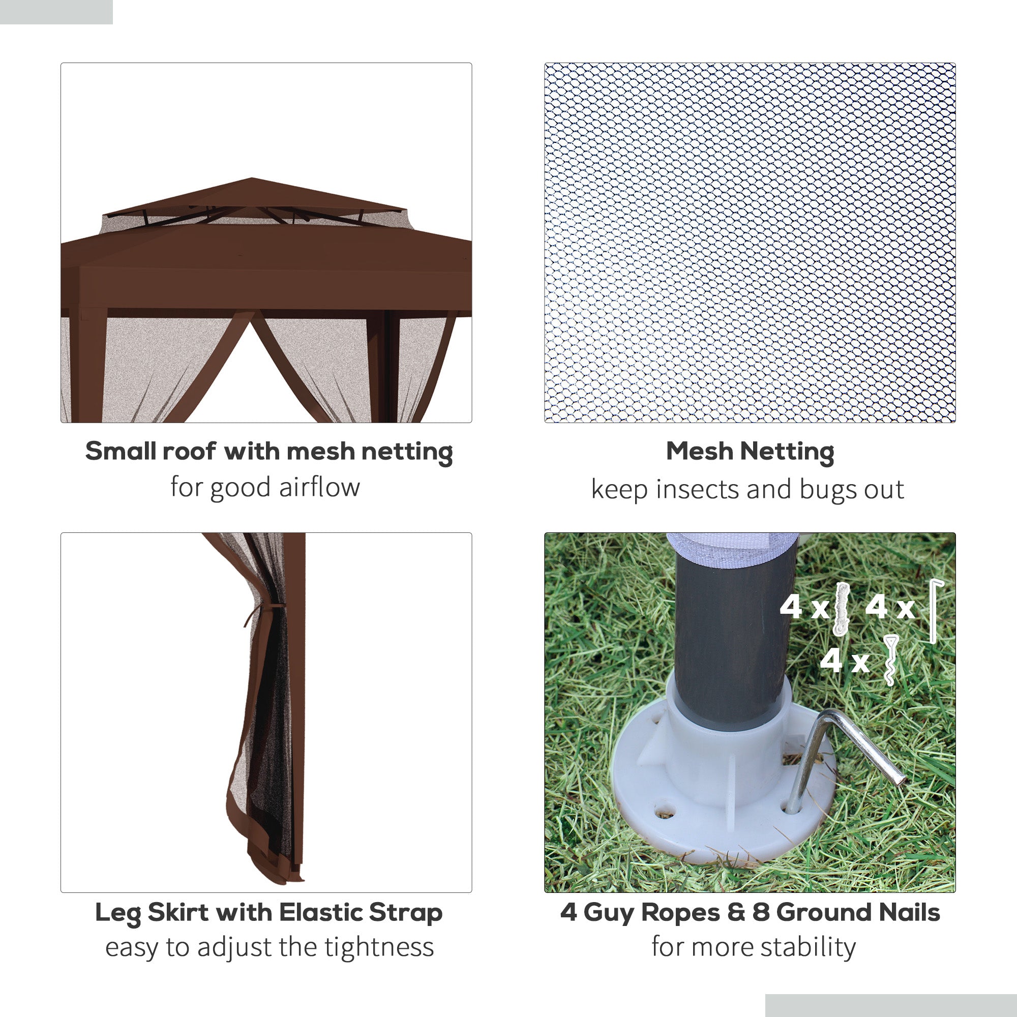 Outsunny 10' x 10' Canopy Tent, Party Tent with Mesh Netting and Double Tier Roof for Backyard, Garden, Patio, Outdoor, Brown