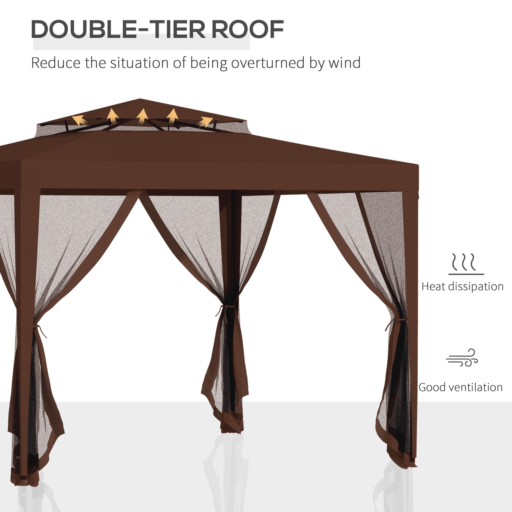 Outsunny 10' x 10' Canopy Tent, Party Tent with Mesh Netting and Double Tier Roof for Backyard, Garden, Patio, Outdoor, Brown