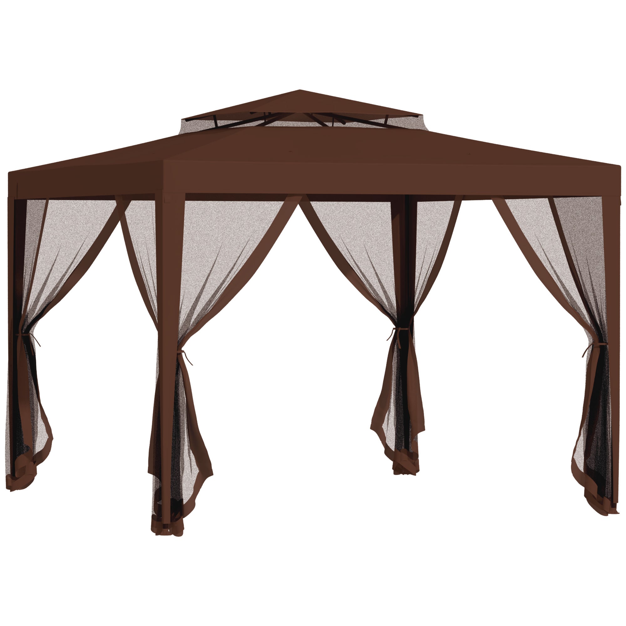 Outsunny 10' x 10' Canopy Tent, Party Tent with Mesh Netting and Double Tier Roof for Backyard, Garden, Patio, Outdoor, Brown