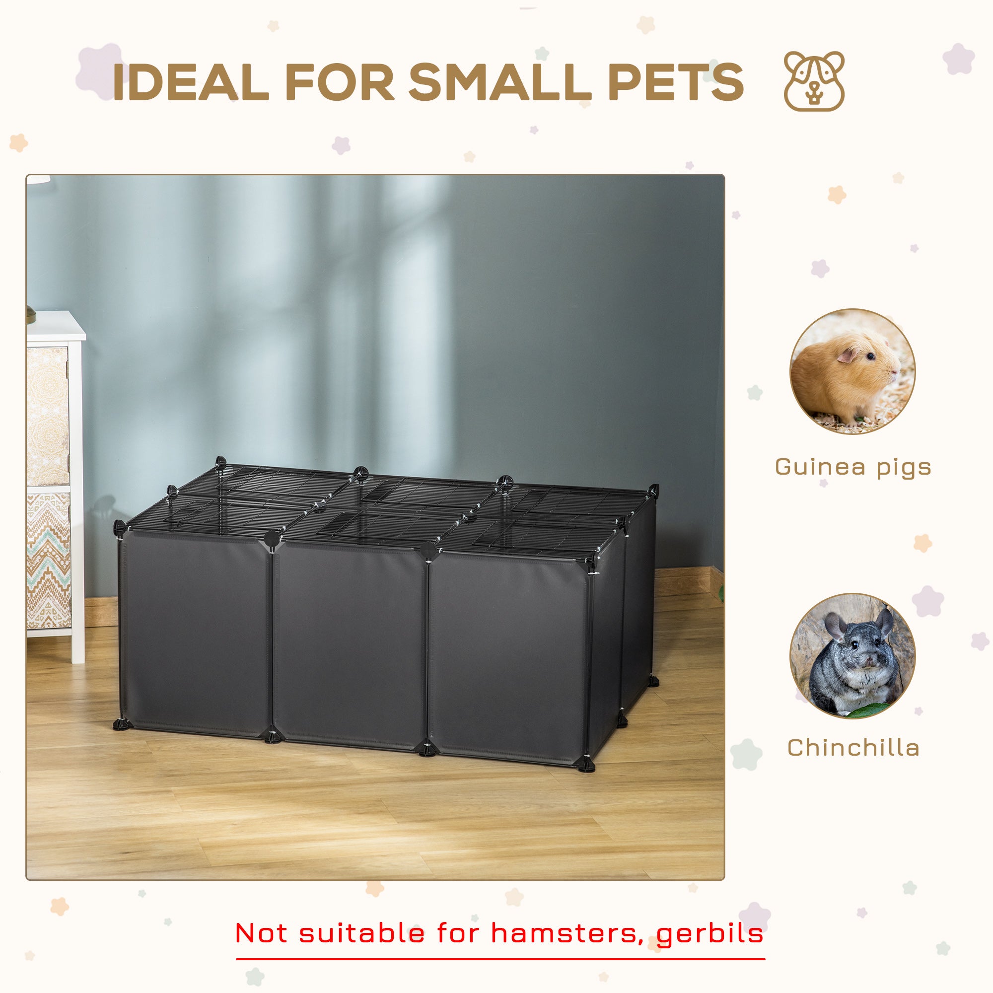 PawHut DIY Pet Playpen with Door Bottom 22 Panels Small Animal Cage for Guinea Pigs, Rabbit, Chinchilla, Grey