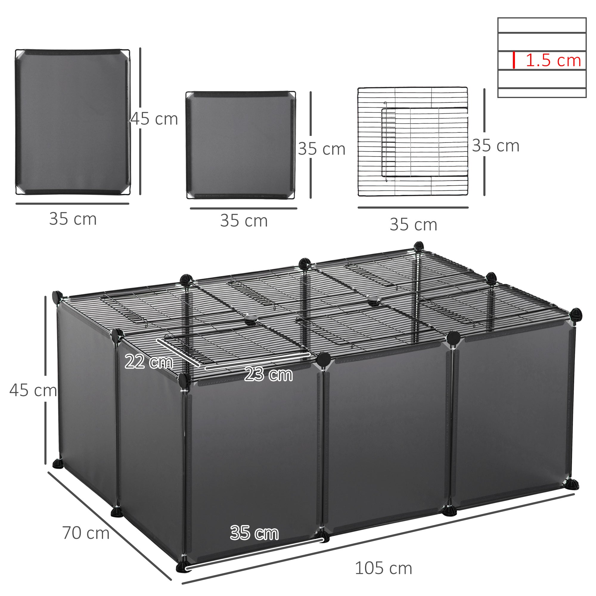 PawHut DIY Pet Playpen with Door Bottom 22 Panels Small Animal Cage for Guinea Pigs, Rabbit, Chinchilla, Grey