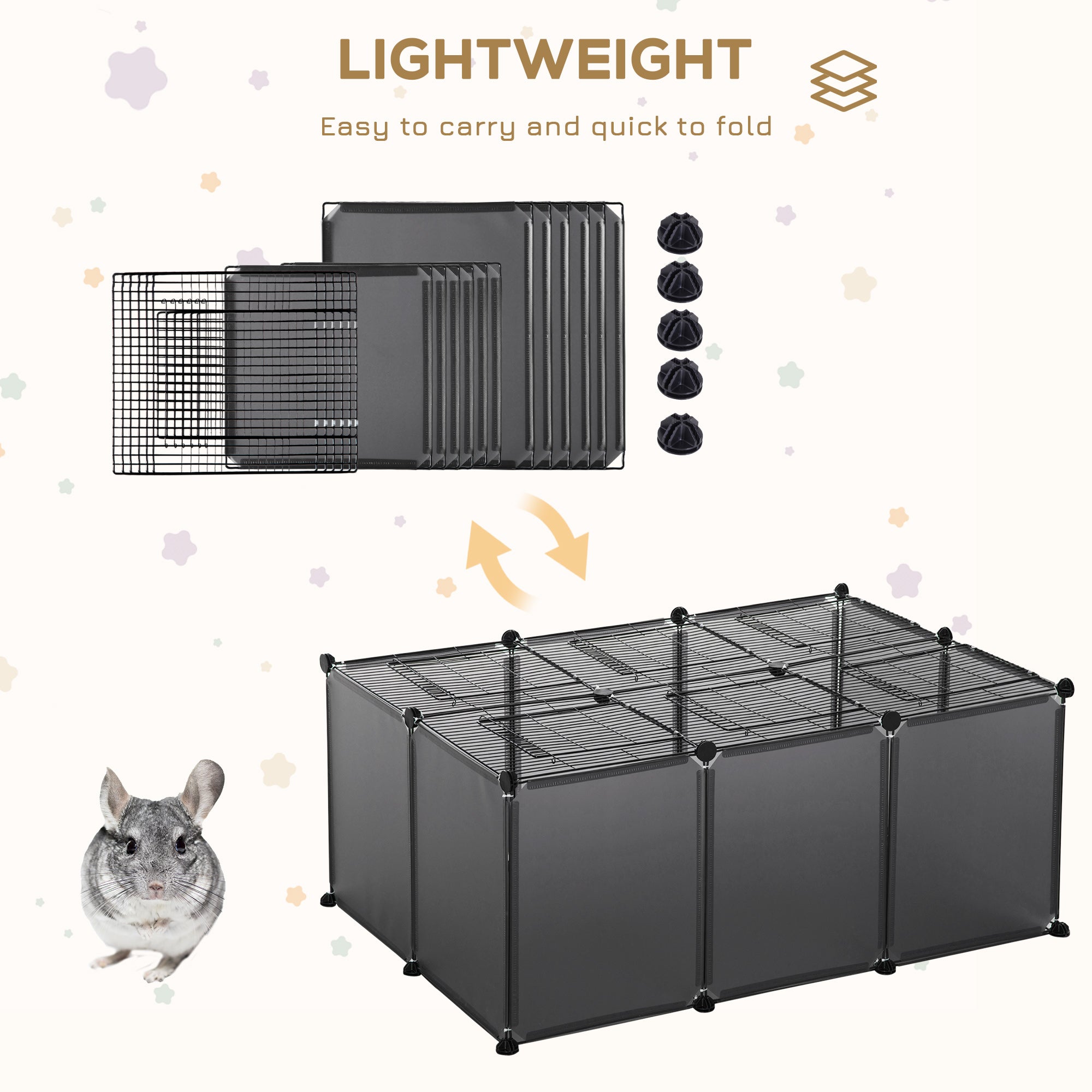 PawHut DIY Pet Playpen with Door Bottom 22 Panels Small Animal Cage for Guinea Pigs, Rabbit, Chinchilla, Grey