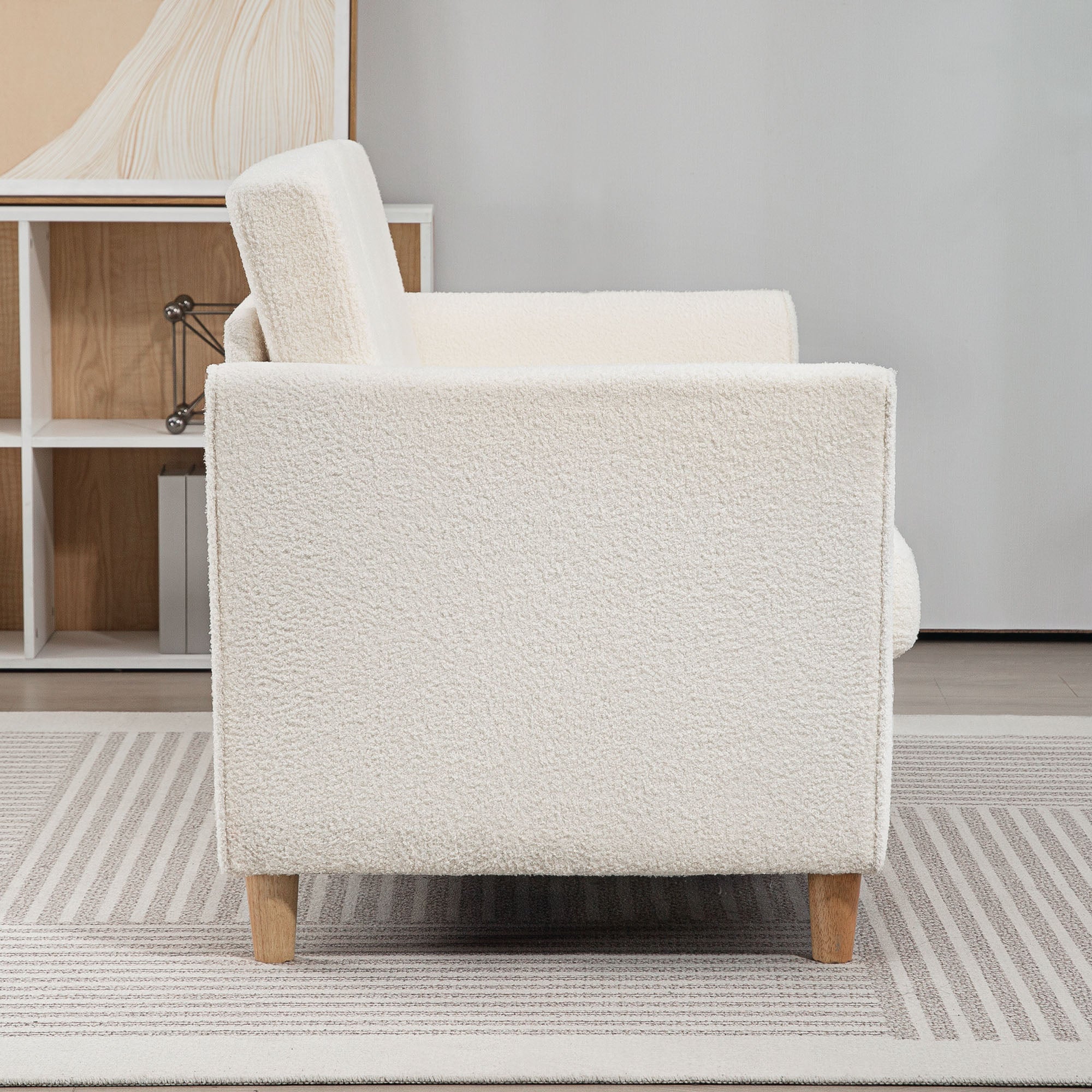 HOMCOM 56" Loveseat Sofa, Upholstered 2-Seater Couch with Armrests and Wooden Legs for Living Room, Bedroom, Cream White