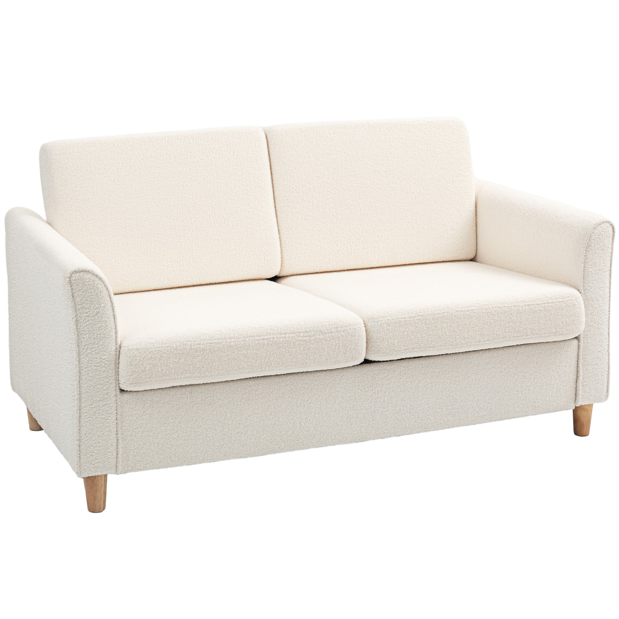 HOMCOM 56" Loveseat Sofa, Upholstered 2-Seater Couch with Armrests and Wooden Legs for Living Room, Bedroom, Cream White