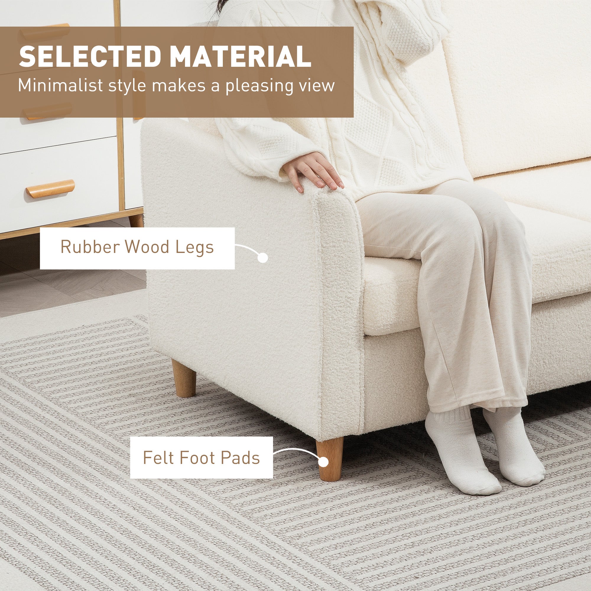 HOMCOM 56" Loveseat Sofa, Upholstered 2-Seater Couch with Armrests and Wooden Legs for Living Room, Bedroom, Cream White