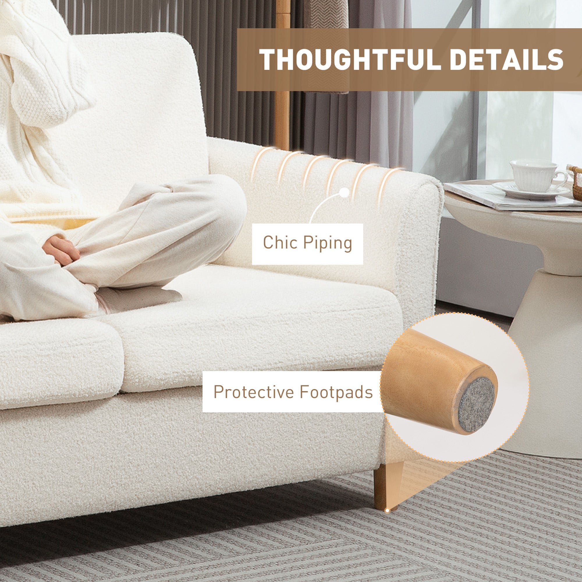 HOMCOM 56" Loveseat Sofa, Upholstered 2-Seater Couch with Armrests and Wooden Legs for Living Room, Bedroom, Cream White