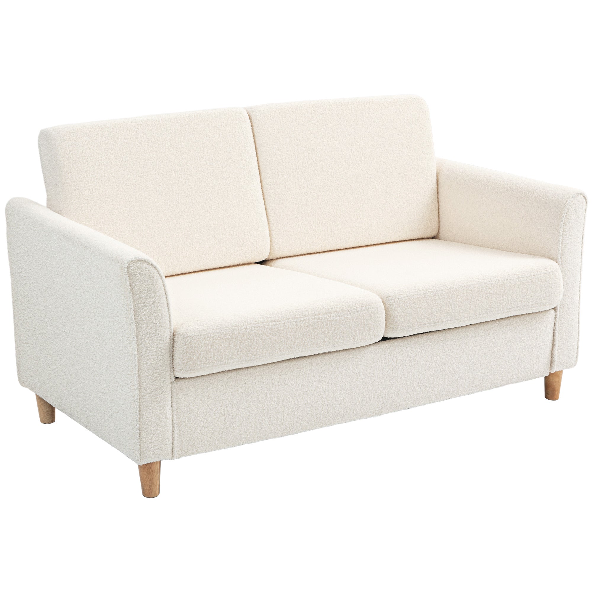 HOMCOM 56" Loveseat Sofa, Upholstered 2-Seater Couch with Armrests and Wooden Legs for Living Room, Bedroom, Cream White