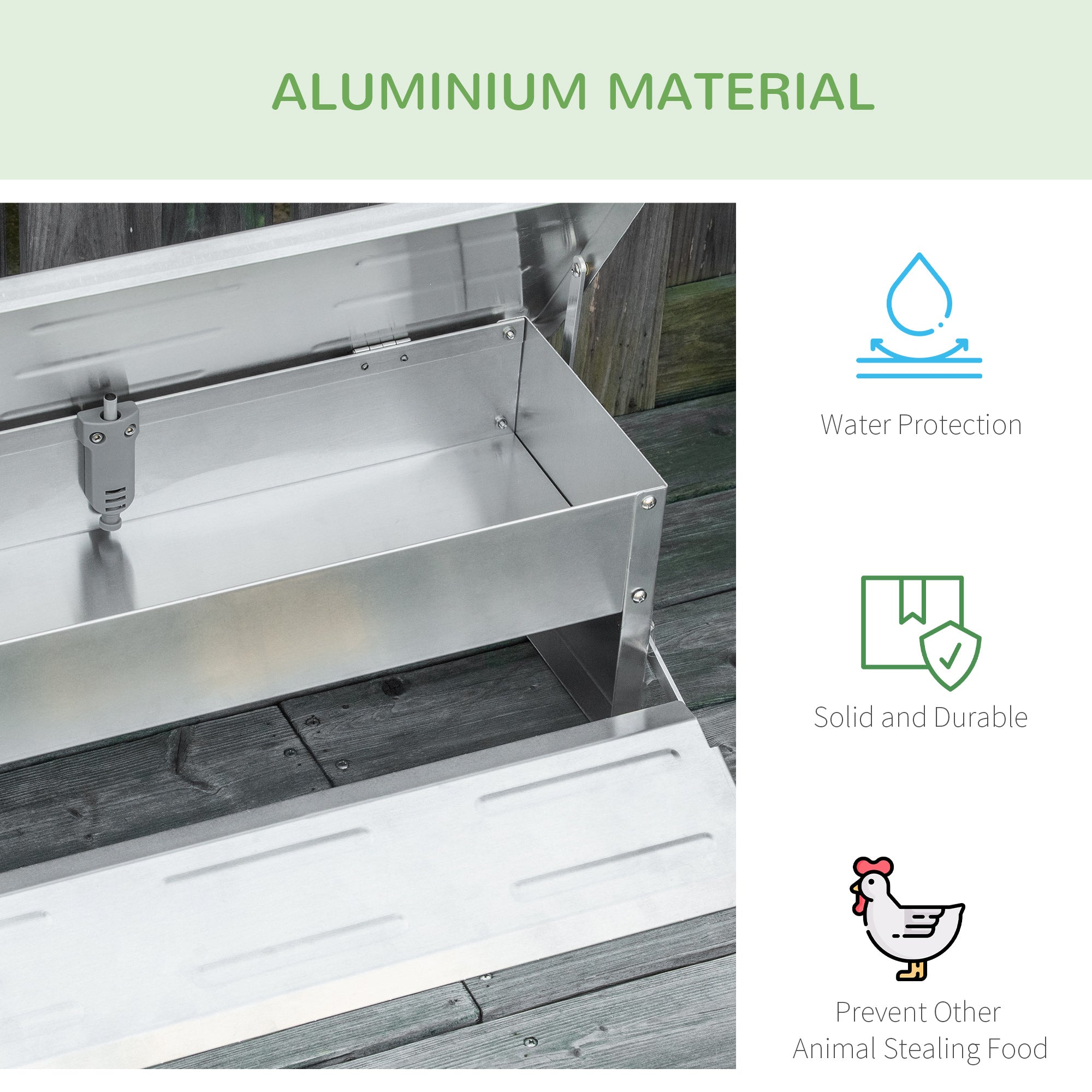 PawHut 10.6lbs Automatic Chicken Feeder Aluminum Poultry Feeders with Lid, Treadle, Rat Proof & No Spill with Weatherproof, Silver