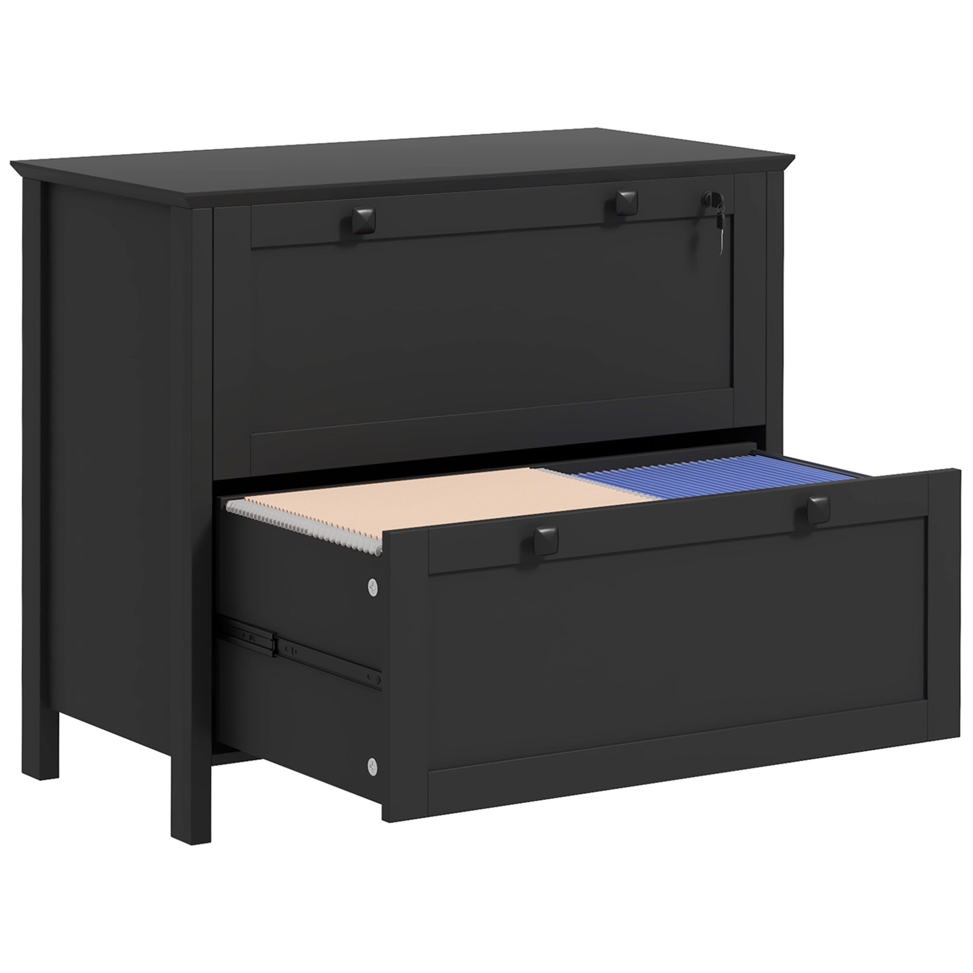 HOMCOM Lateral File Cabinet with 2 Drawer, Lockable Filing Cabinet with Adjustable Hanging Bar for Letter, A4 and Legal Size, Black