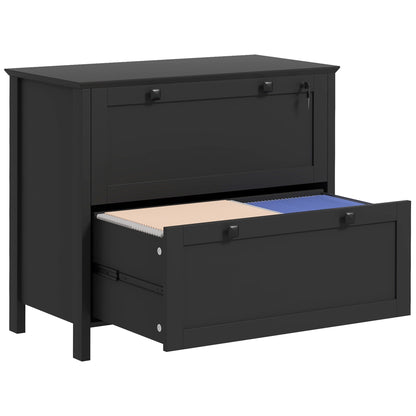 HOMCOM Lateral File Cabinet with 2 Drawer, Lockable Filing Cabinet with Adjustable Hanging Bar for Letter, A4 and Legal Size, Black