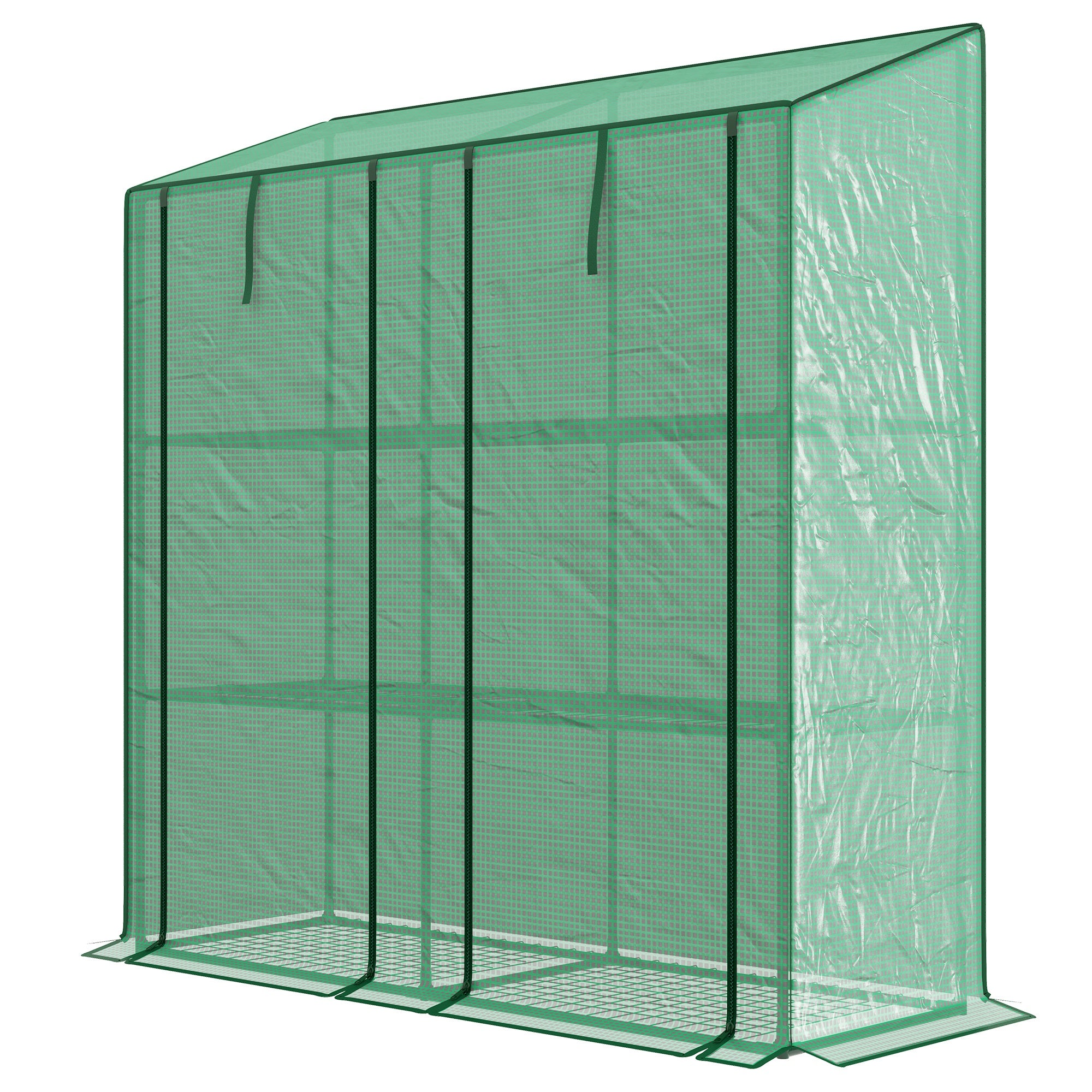 Outsunny Lean-to Mini Greenhouse with 3 Tier Shelves, PE Cover, Portable Green House with 2 Roll-up Doors, Garden Plant Grow Hot House for Indoor Outdoor, 56.3