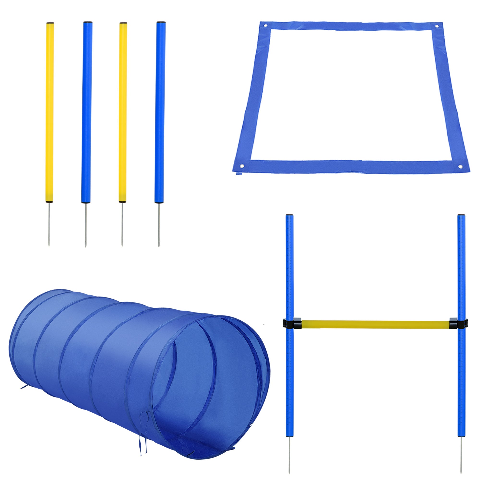 PawHut Pet Agility Training Equipment Dog Play Run Jump Obedience Training Set Adjustable (Poles + Hurdle + Tunnel + Pause Box)