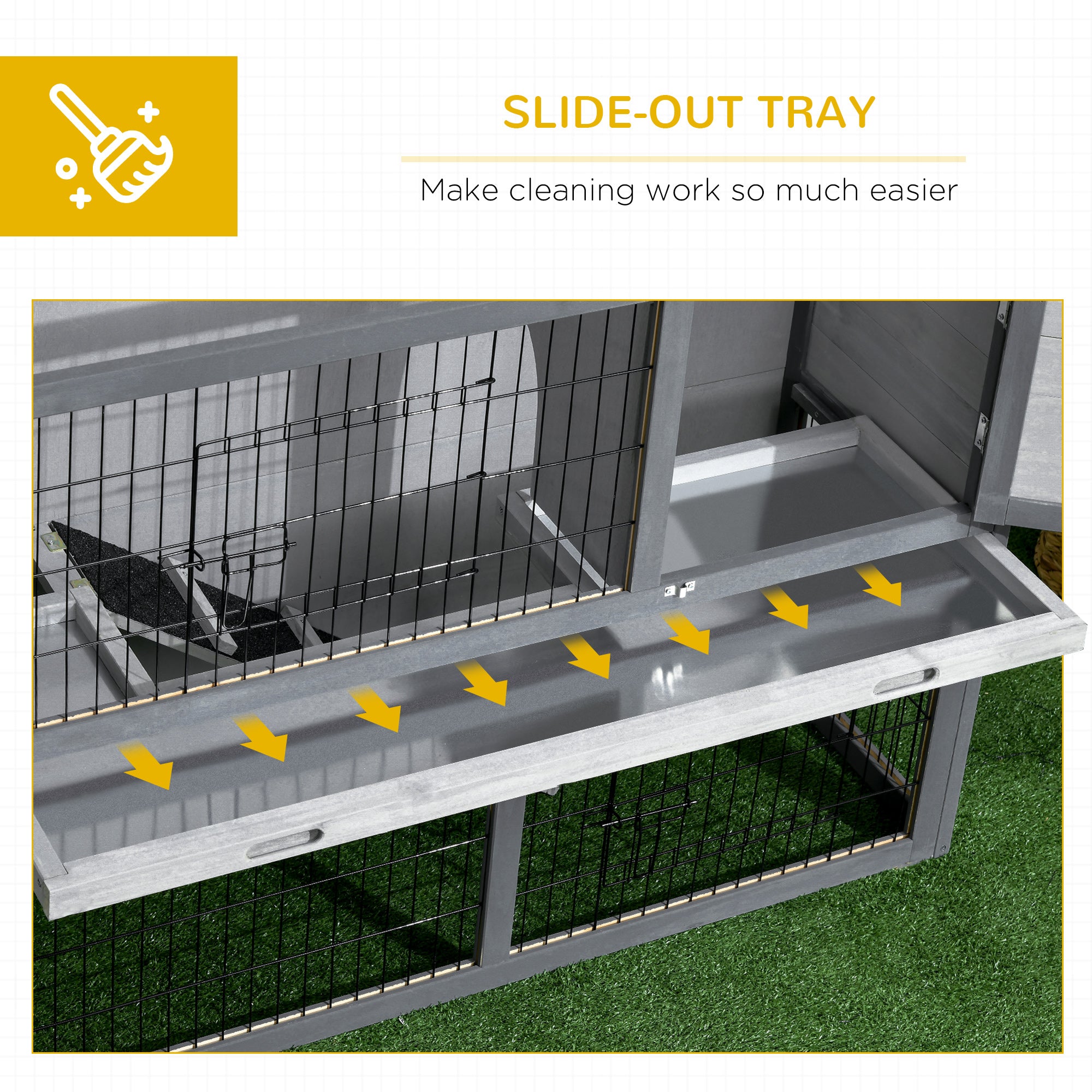 PawHut 42.5" Wooden Rabbit Hutch Bunny Cage Small Animal House Enclosure with Ramp, Removable Tray and Weatherproof Roof for Outdoor, Gray