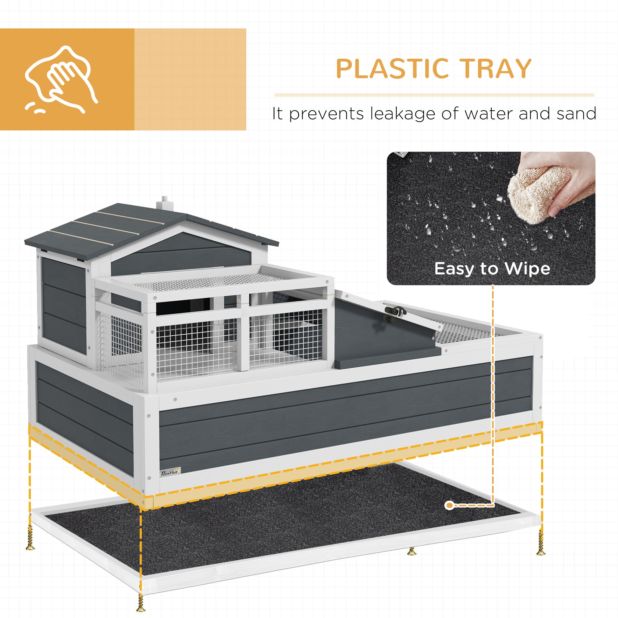 PawHut Tortoise House 3-Room Wooden Tortoise Enclosure Large Reptile Cage with 2 Stories, Ladder, Balcony, Tray, Openable Roof, 59H x 112L x 65Wcm, Dark Grey