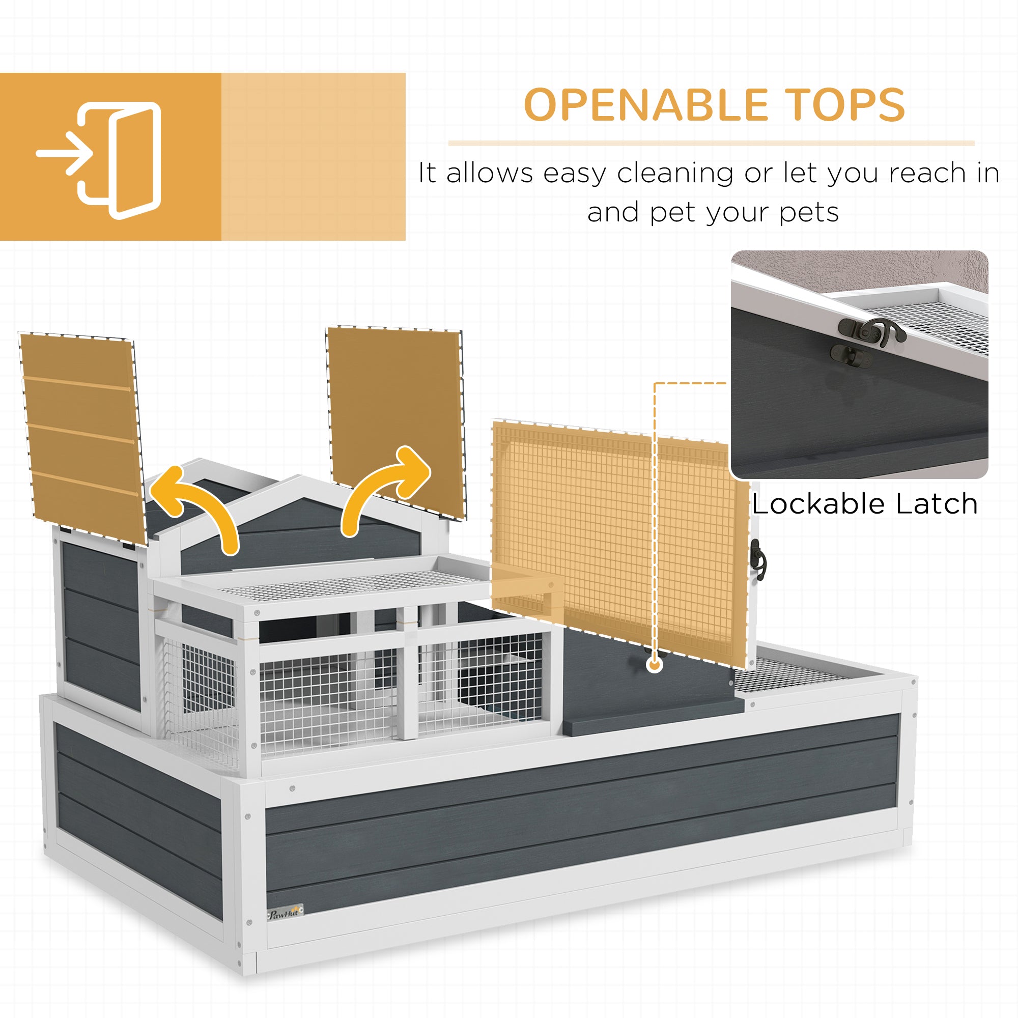 PawHut Tortoise House 3-Room Wooden Tortoise Enclosure Large Reptile Cage with 2 Stories, Ladder, Balcony, Tray, Openable Roof, 59H x 112L x 65Wcm, Dark Grey