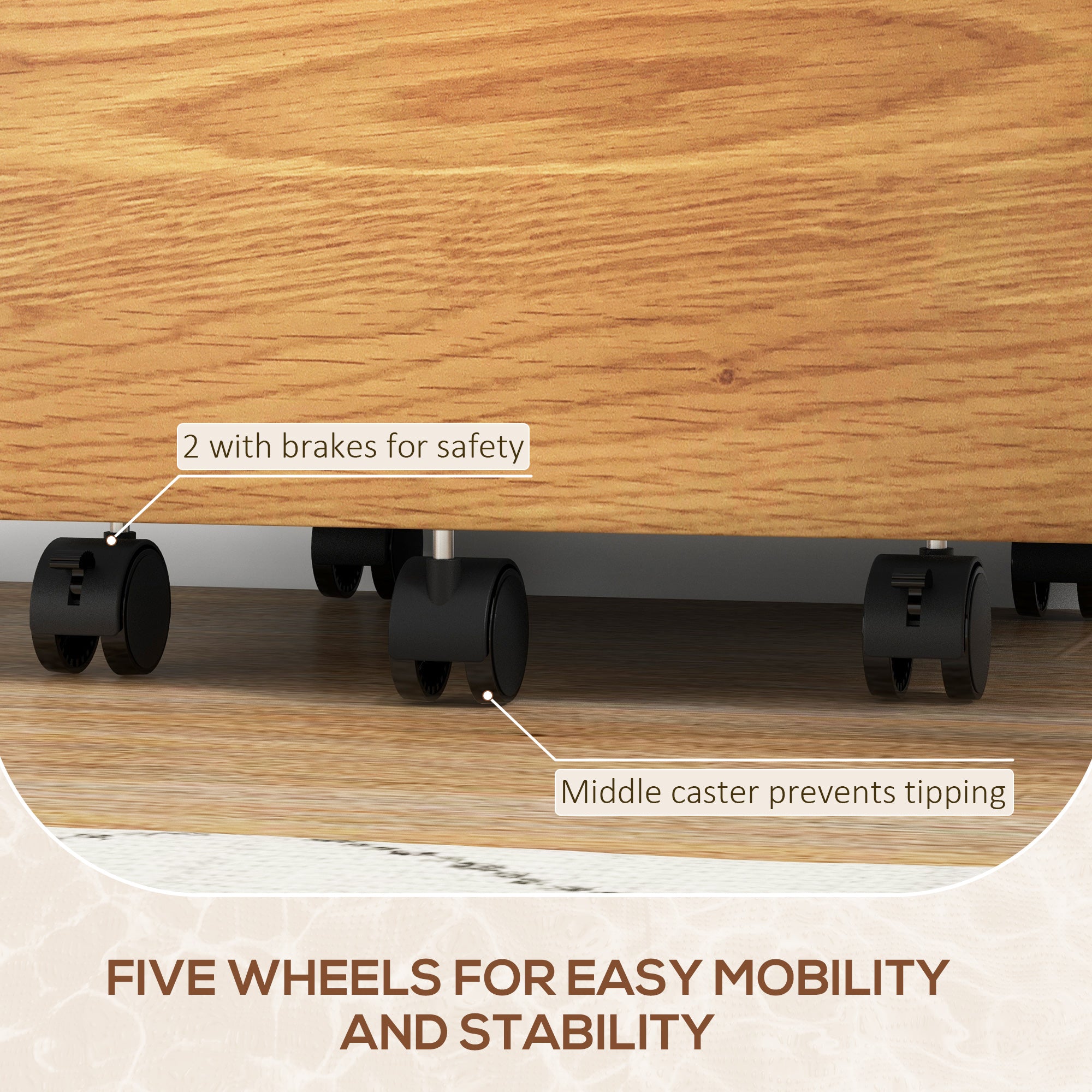 HOMCOM 2 Drawer File Cabinet, Lockable Filing Cabinet on Wheels with Adjustable Hanging Bars for A4 and Letter for Home Office, White and Nature Wood