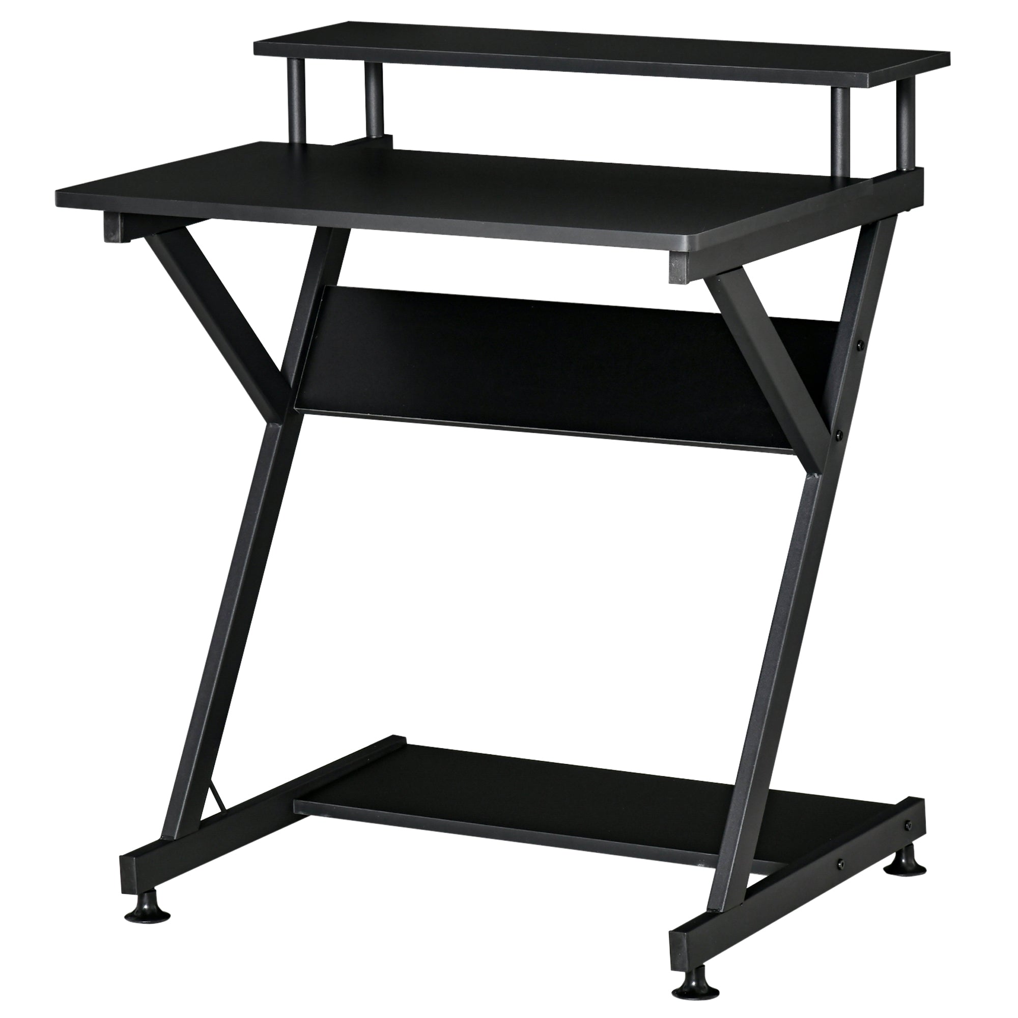HOMCOM 28" Compact Computer Desk, Industrial Z-Shaped Writing Desk with Monitor Shelf and Storage, Workstation for Home Office, Black